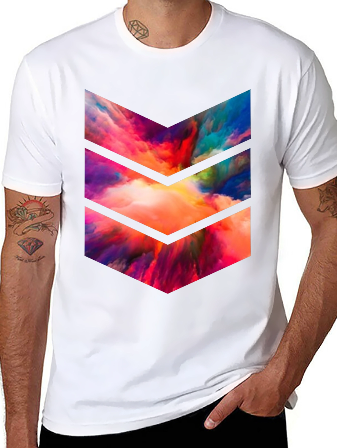 Abstract Chevron Graphic Tee - Black