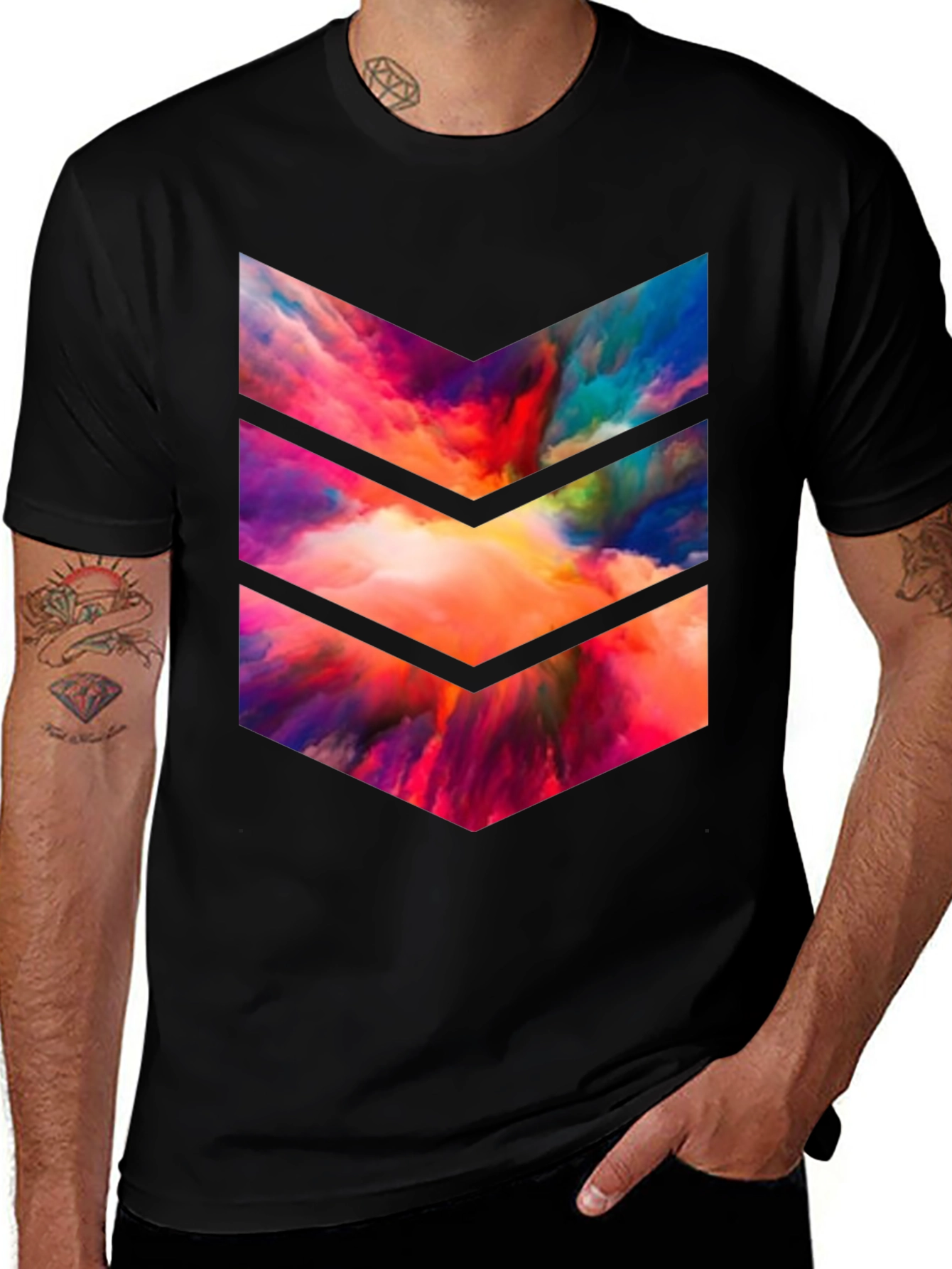Abstract Chevron Graphic Tee - Black