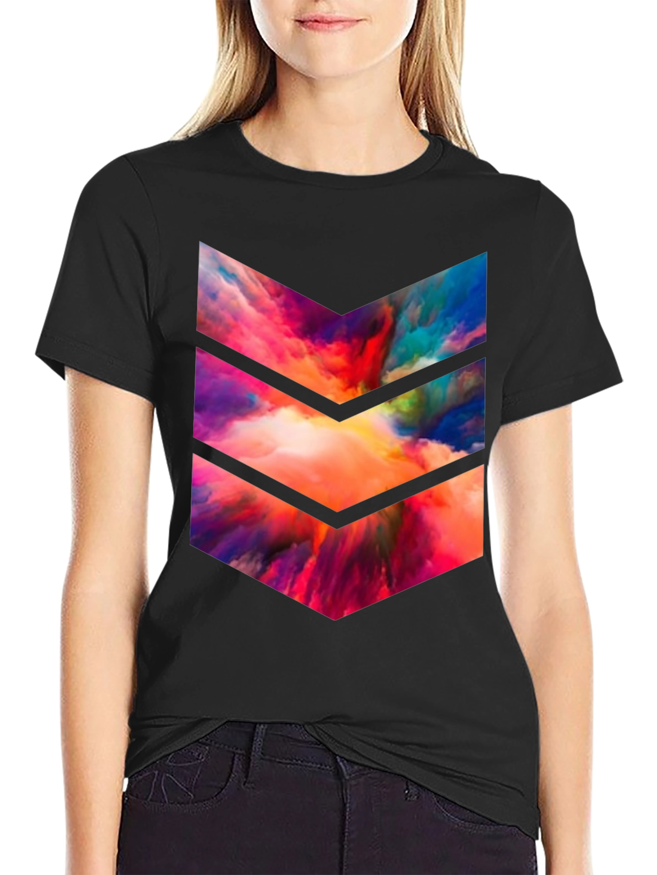 Abstract Chevron Graphic Tee - Black