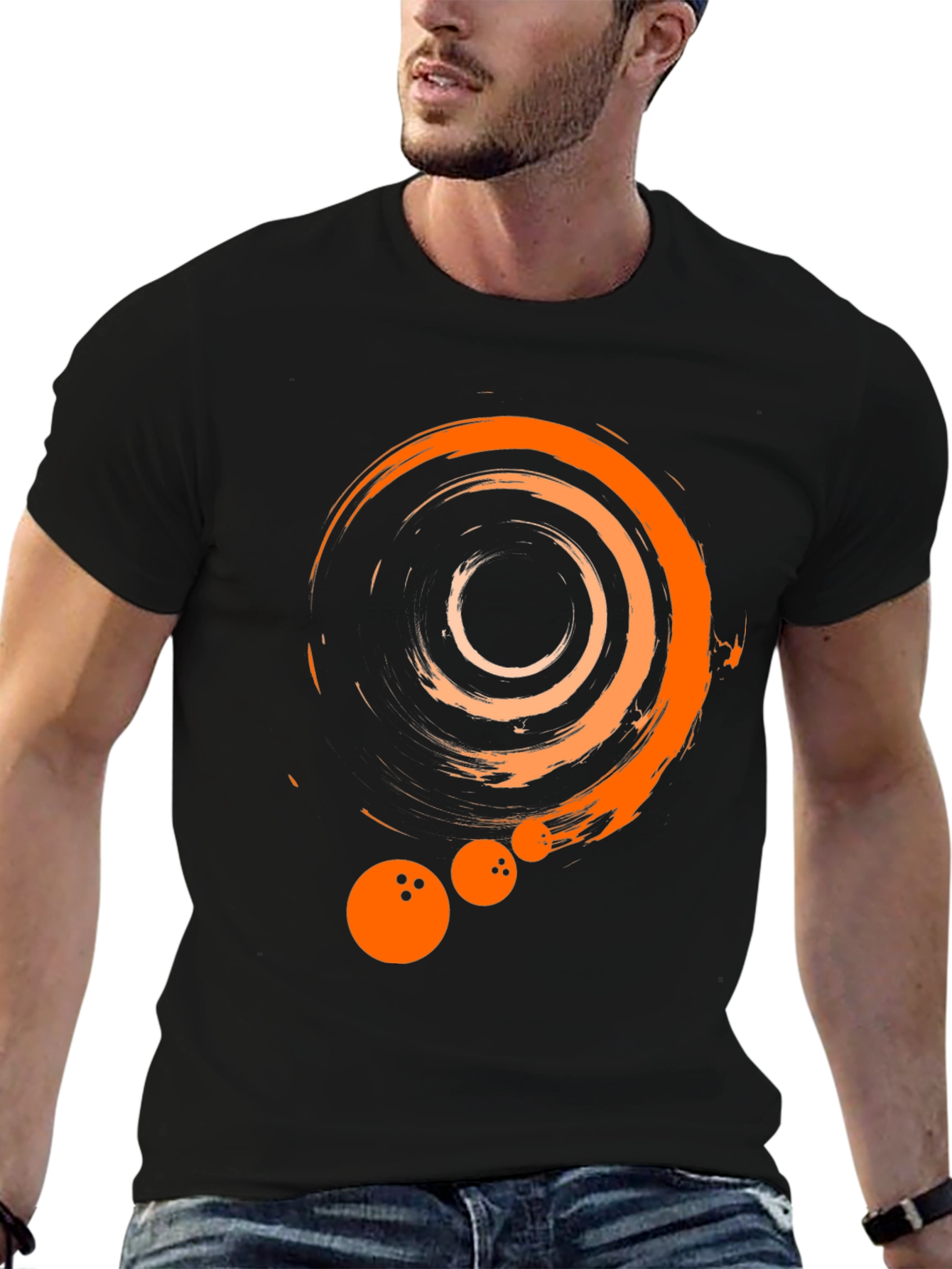 Abstract Bowling Graphic Tee - Black