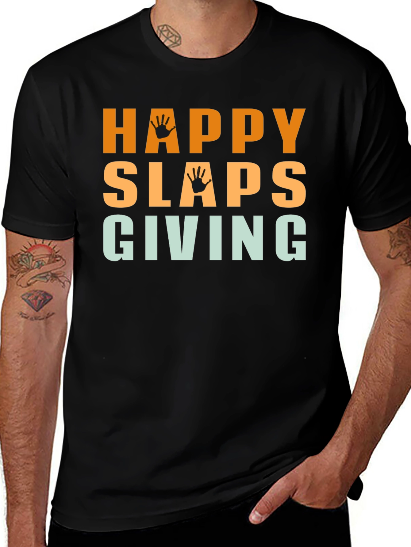 Happy Slaps Giving Black T-Shirt