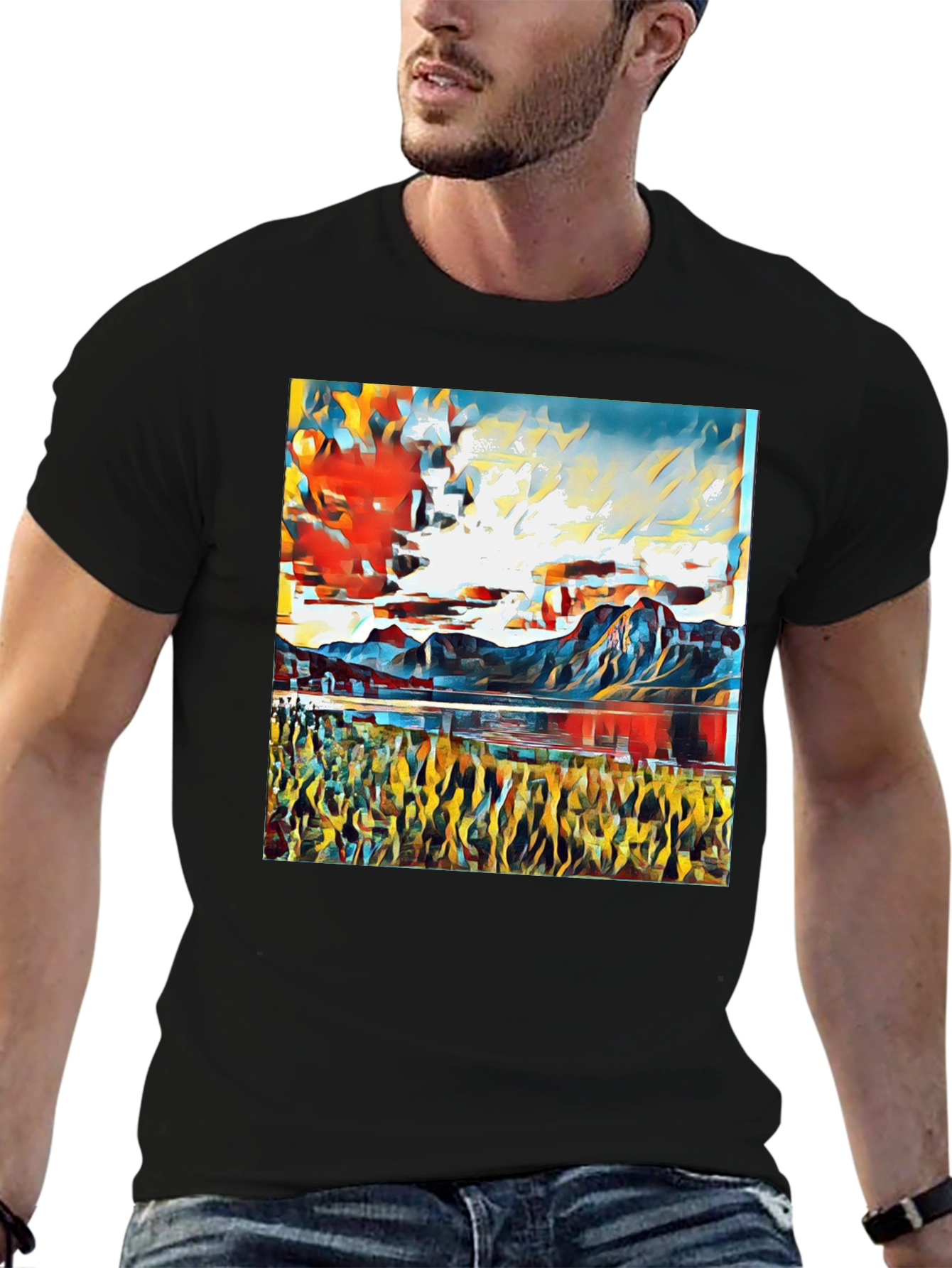 Abstract Landscape Graphic Tee - Stylish Art Shirt