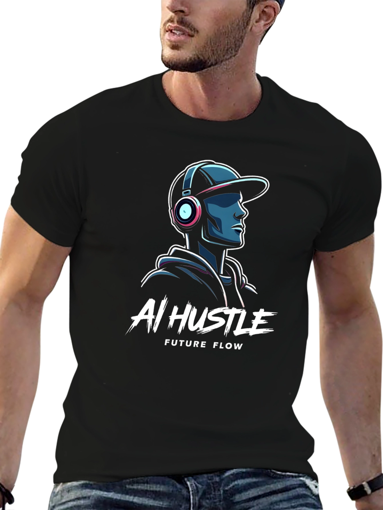 AI Hustle Future Flow Black Graphic Tee