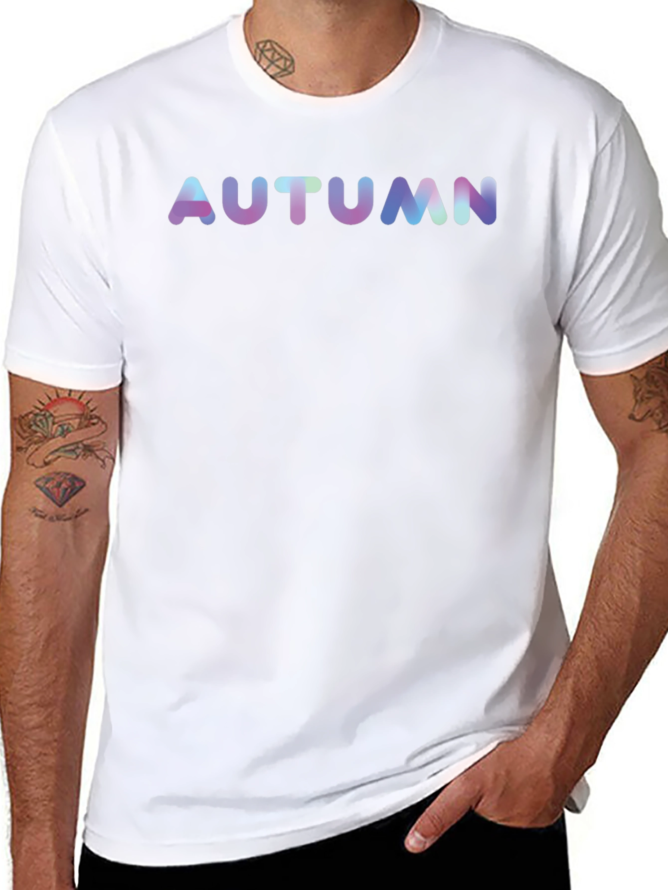 Autumn Black T-Shirt Gradient Text Casual Tee