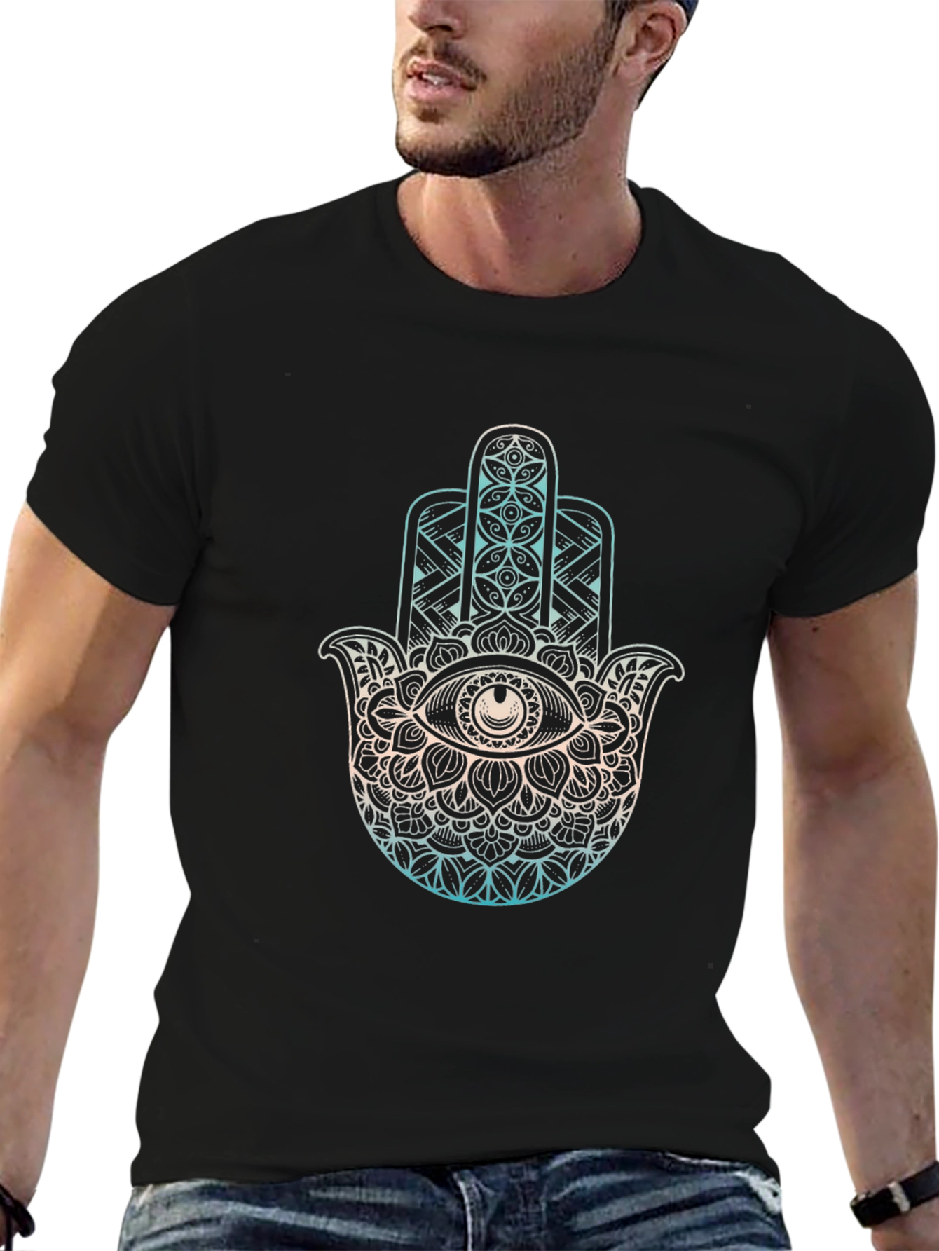 Hamsa Hand Graphic Tee - Black Cotton T-Shirt