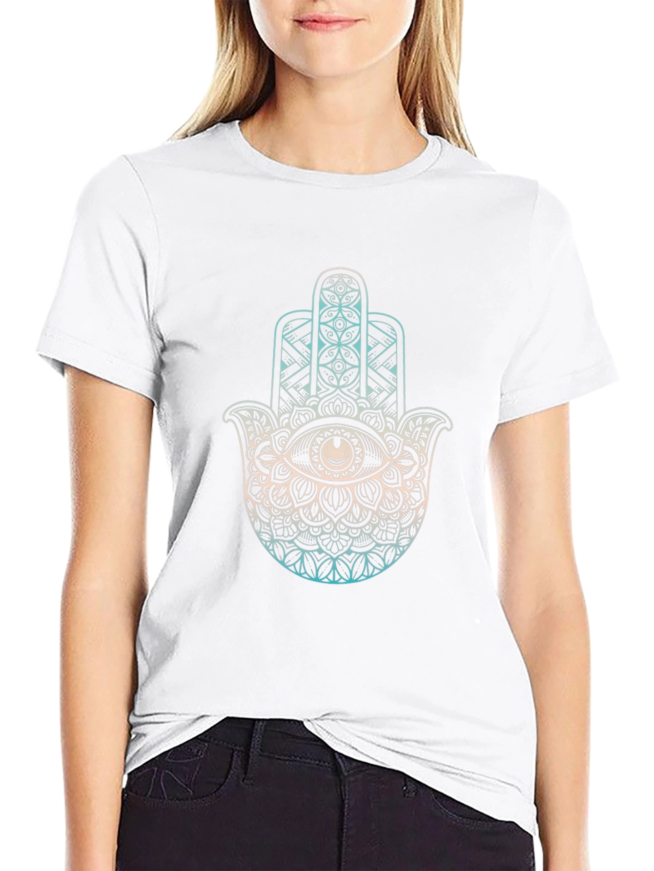 Hamsa Hand Graphic Tee - Black Cotton T-Shirt