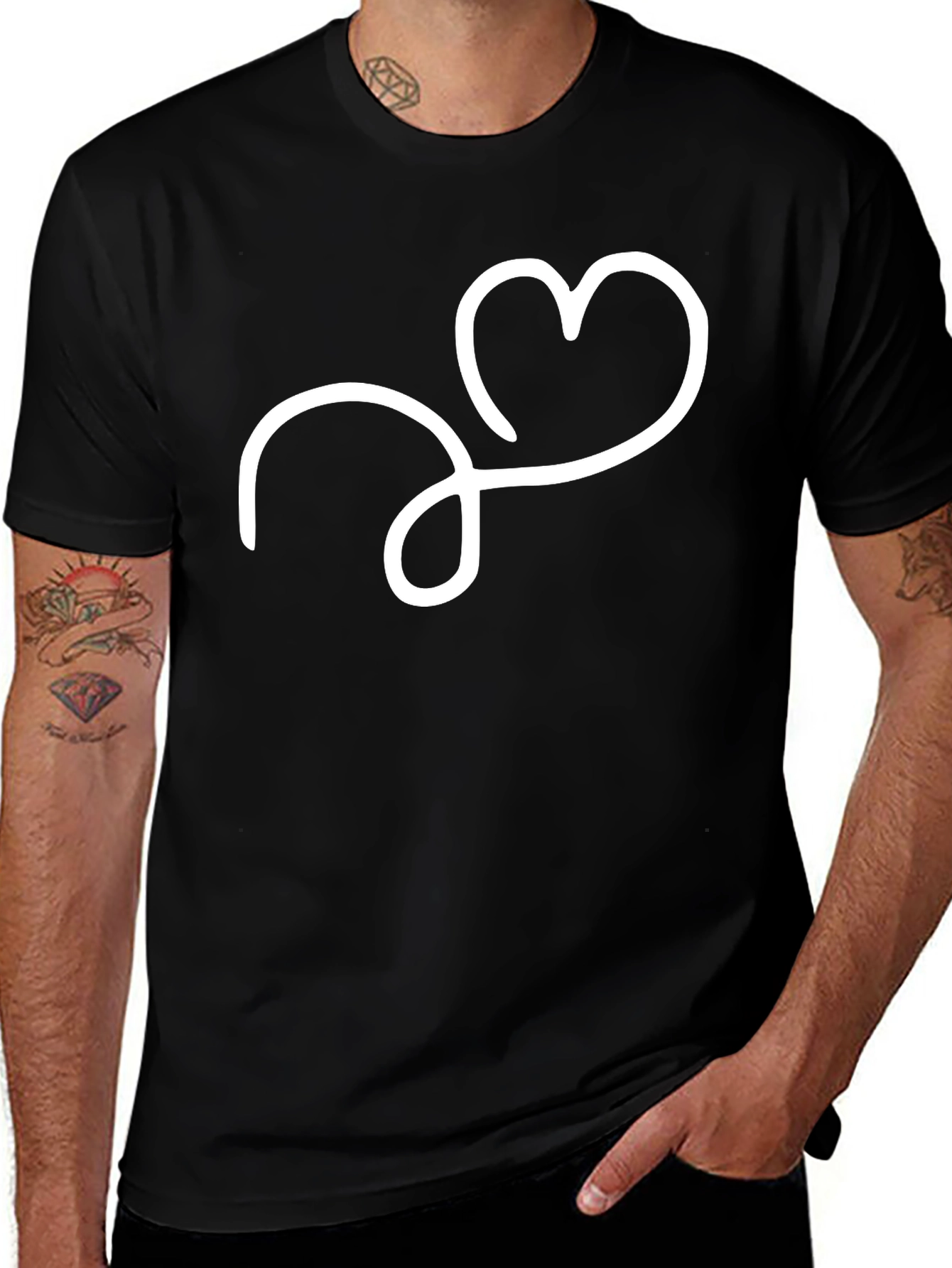 Heart Loop Graphic Tee - Stylish Black T-Shirt