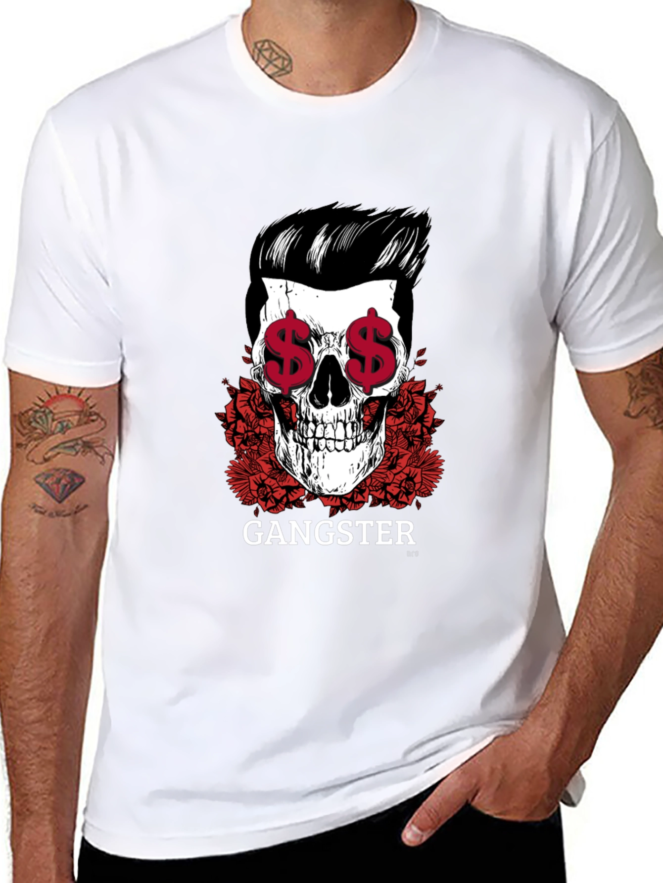 Gangster Skull Graphic Print Tee