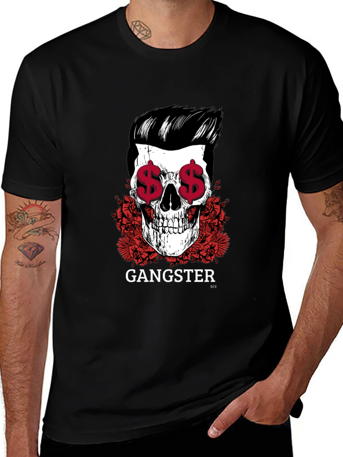 Gangster Skull Graphic Print Tee