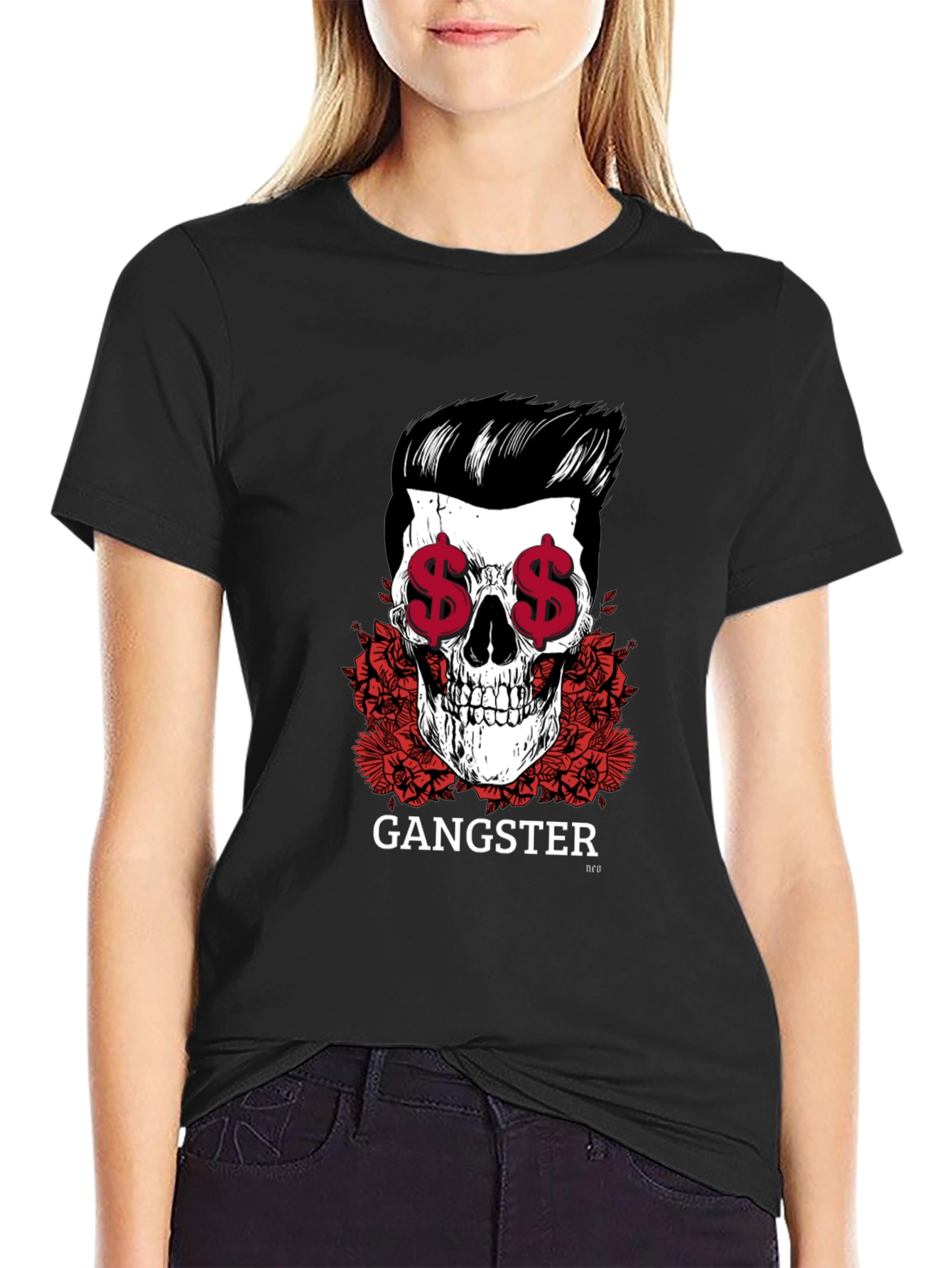 Gangster Skull Graphic Print Tee