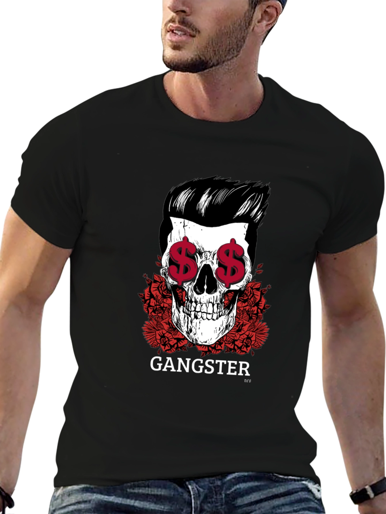 Gangster Skull Graphic Print Tee