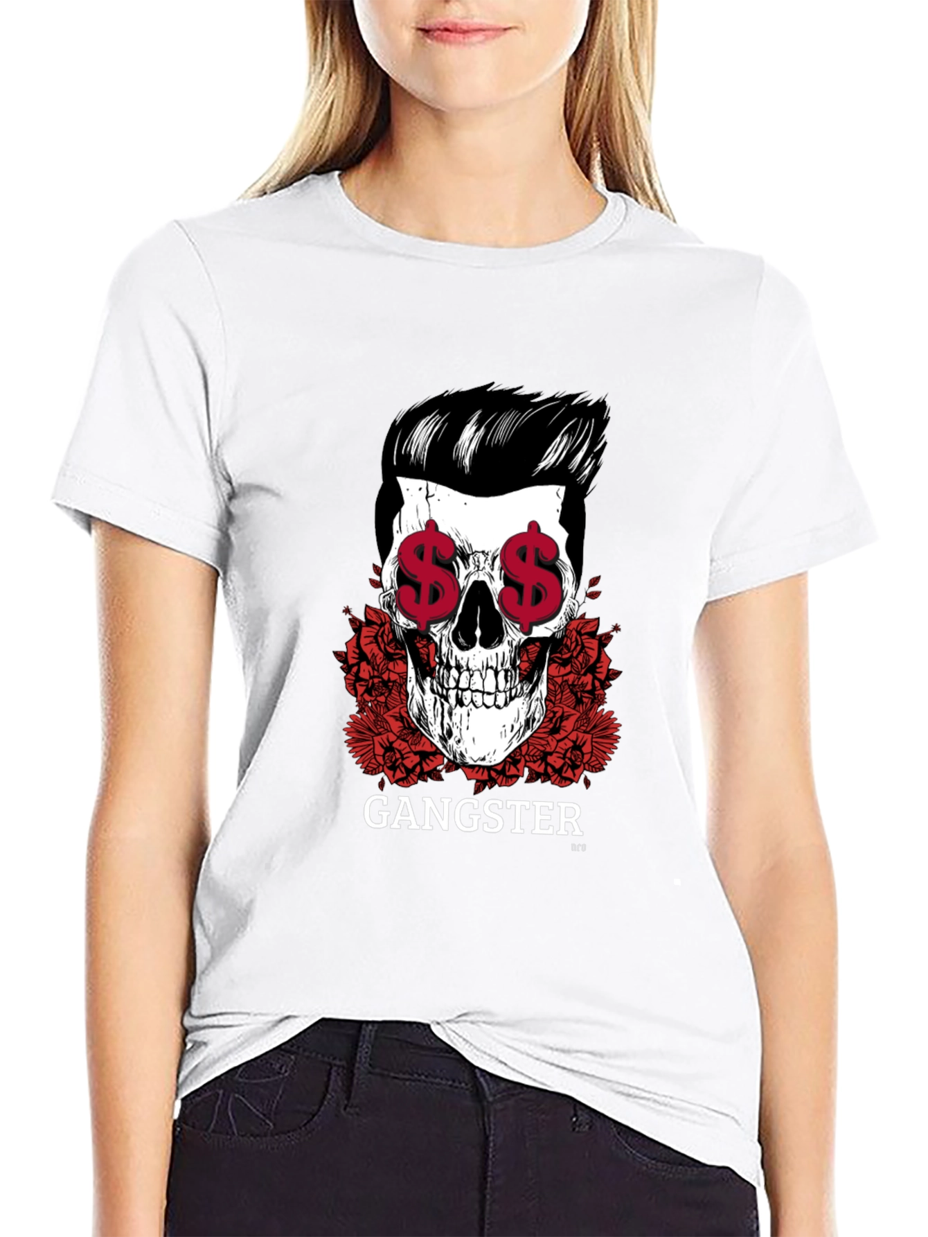 Gangster Skull Graphic Print Tee
