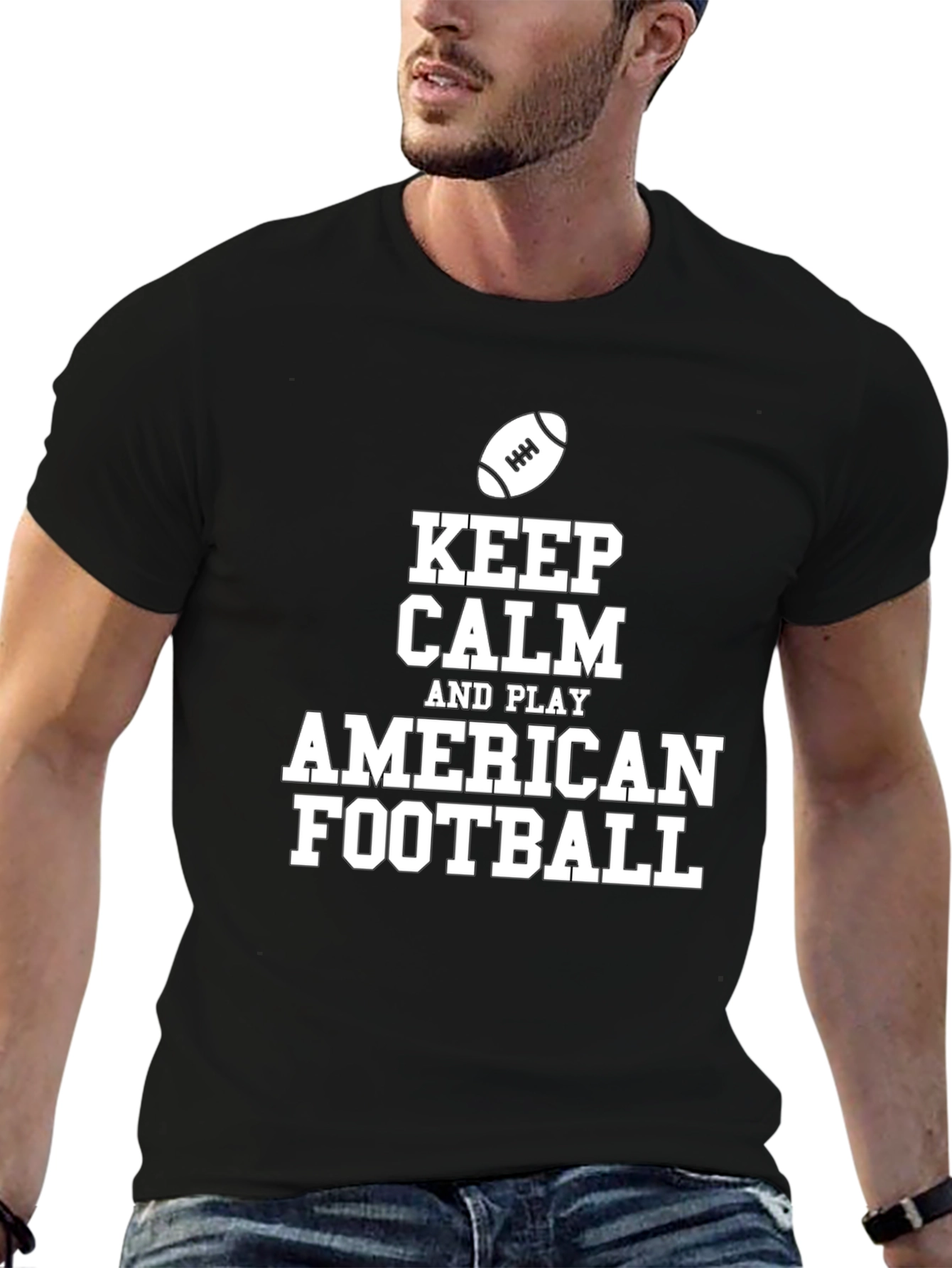 Keep Calm and Play American Football Black T-Shirt