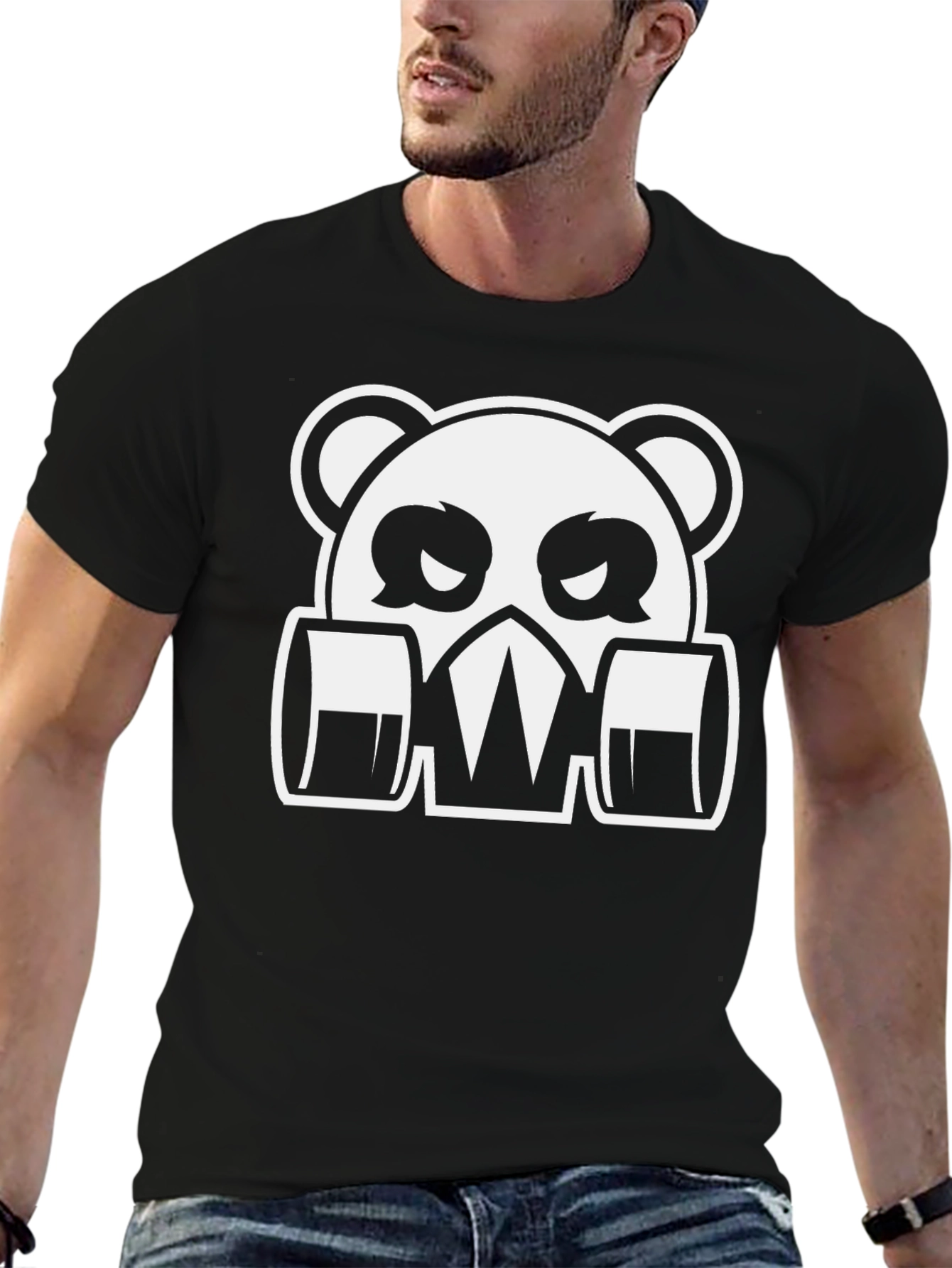 Gas Mask Panda Graphic Tee - Black