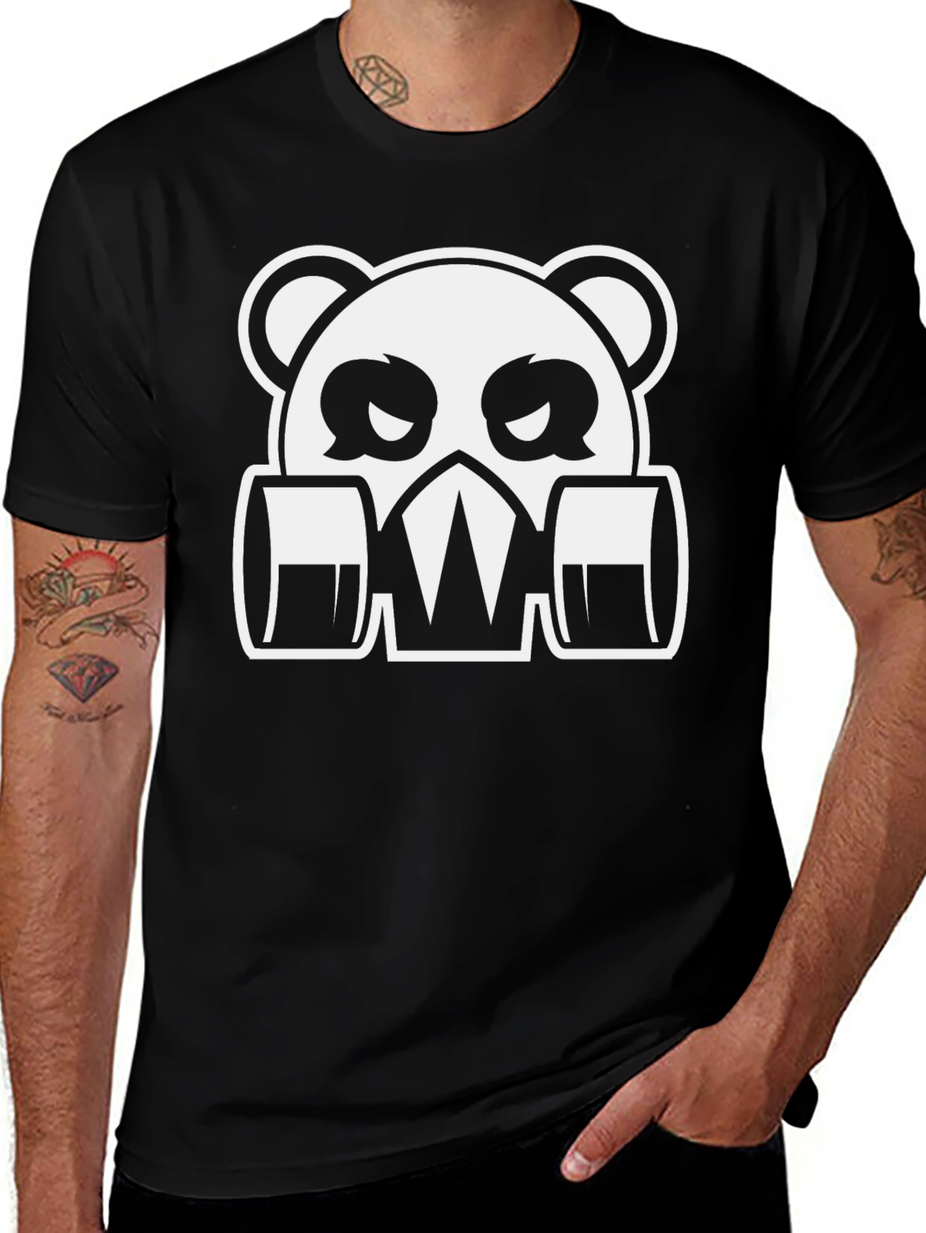 Gas Mask Panda Graphic Tee - Black
