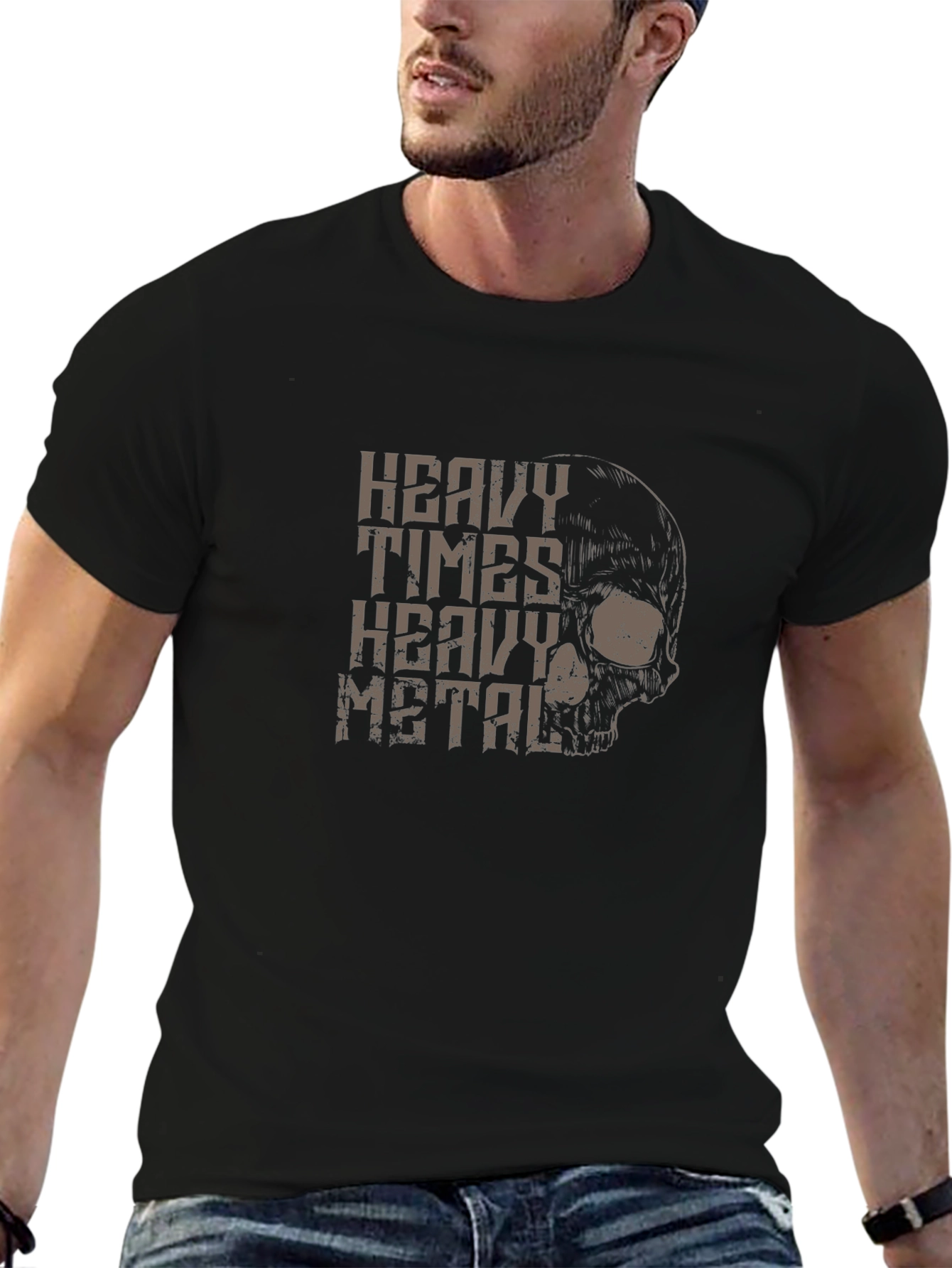 Heavy Metal Skull Graphic T-Shirt - Black