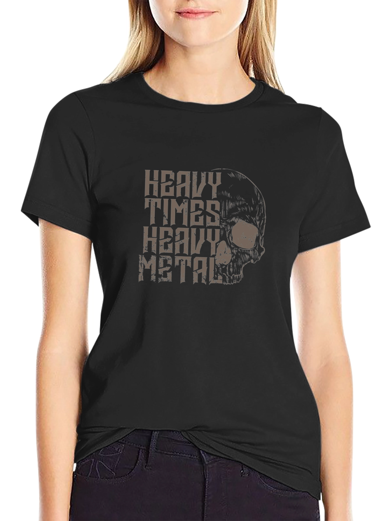 Heavy Metal Skull Graphic T-Shirt - Black