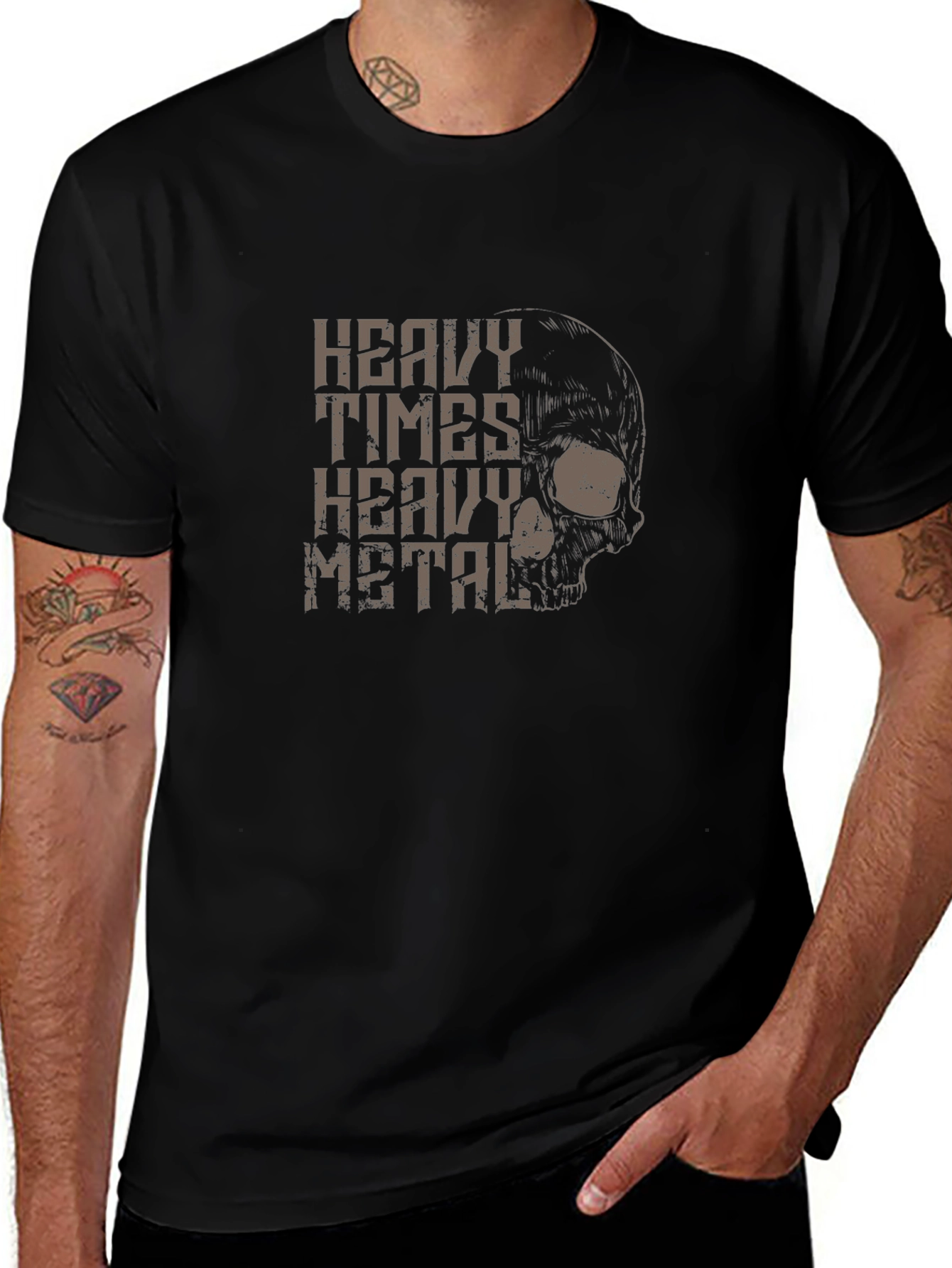 Heavy Metal Skull Graphic T-Shirt - Black