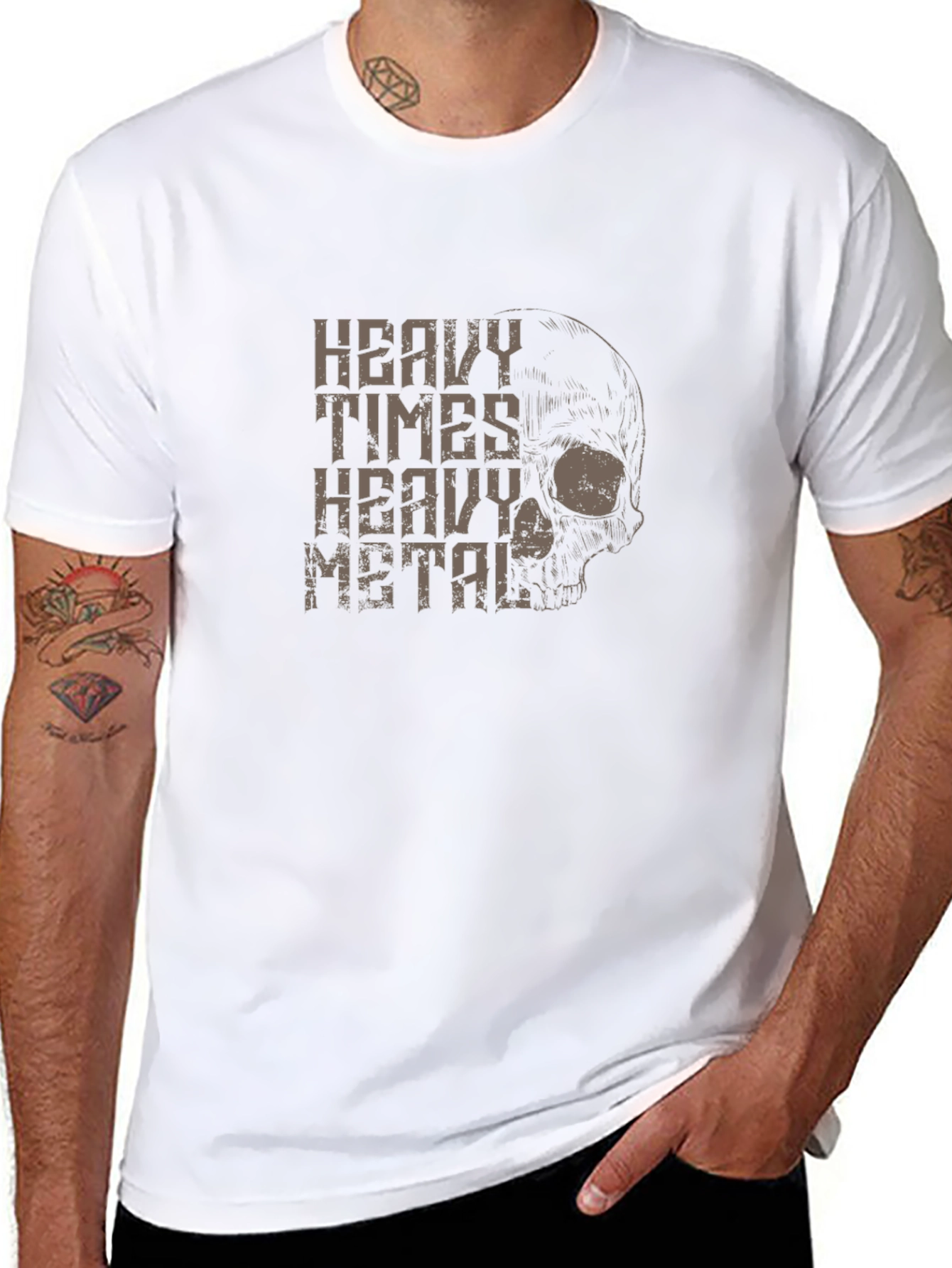 Heavy Metal Skull Graphic T-Shirt - Black
