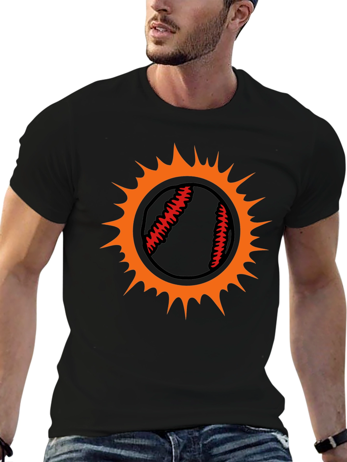 Baseball Sun Graphic Tee - Black