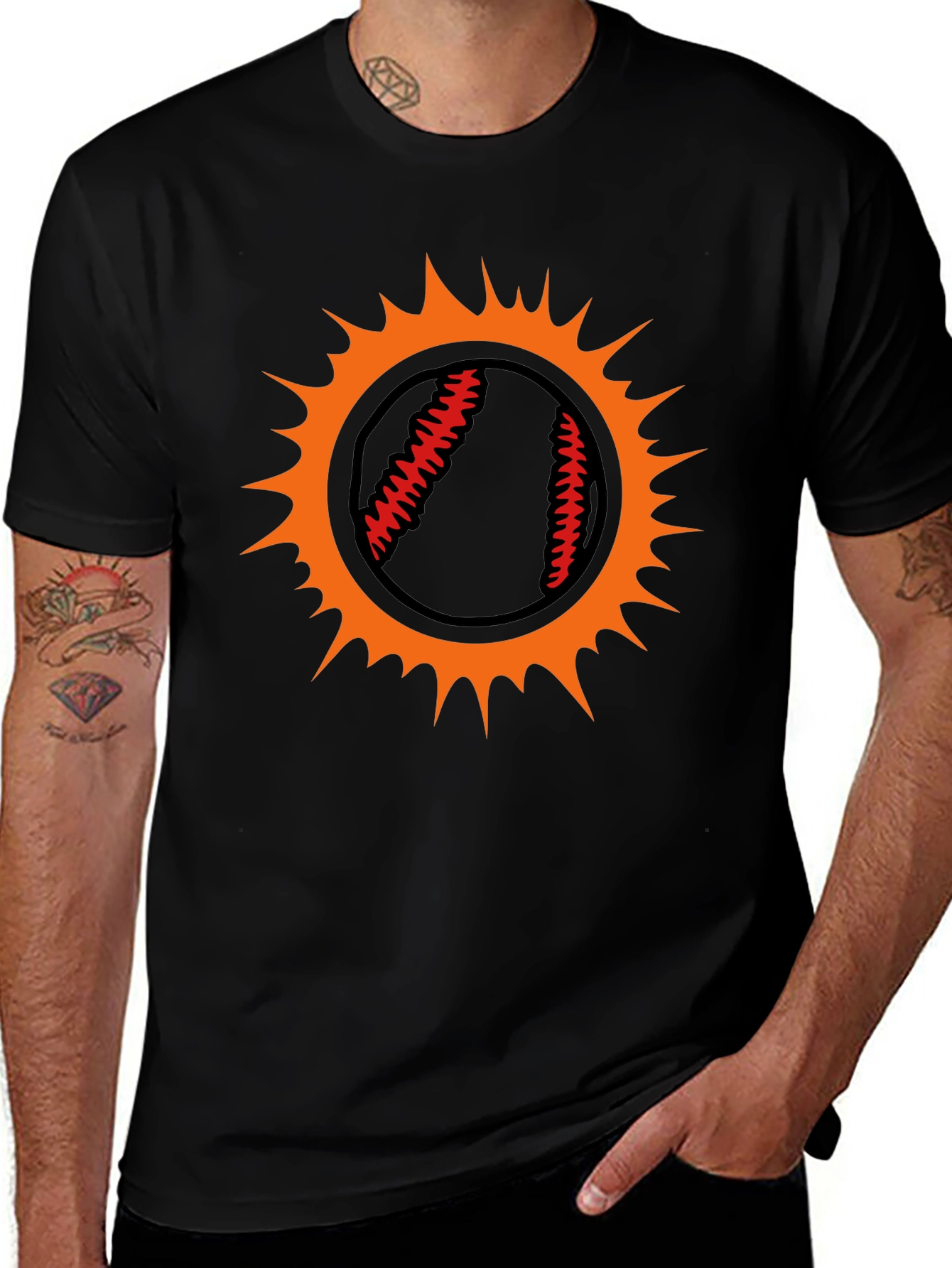 Baseball Sun Graphic Tee - Black