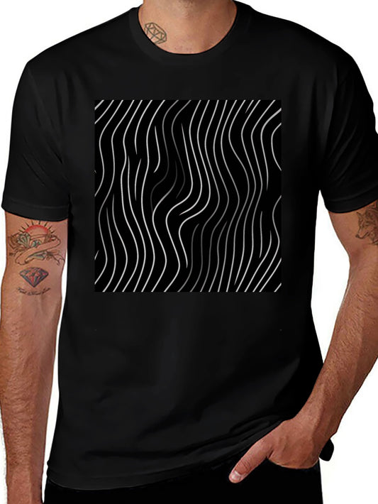Abstract Wavy Line Black T-Shirt