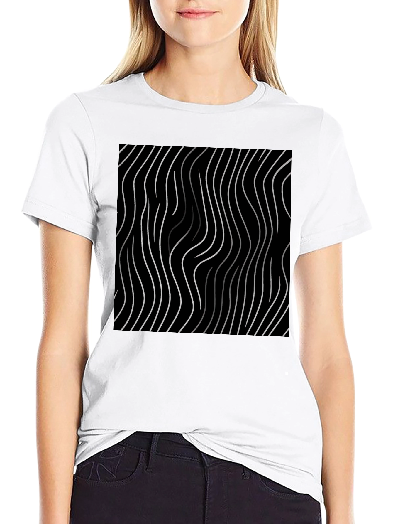 Abstract Wavy Line Black T-Shirt