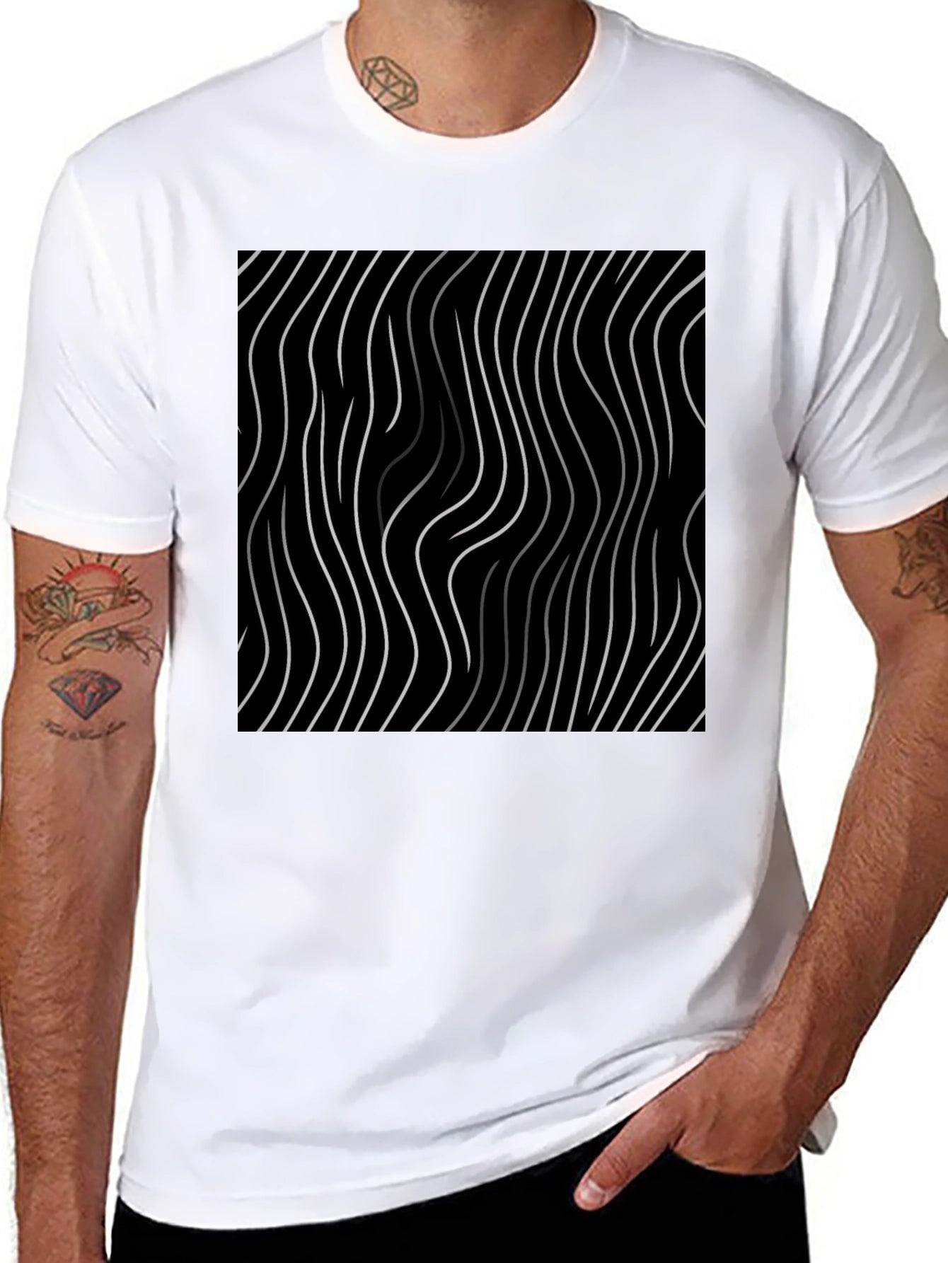 Abstract Wavy Line Black T-Shirt