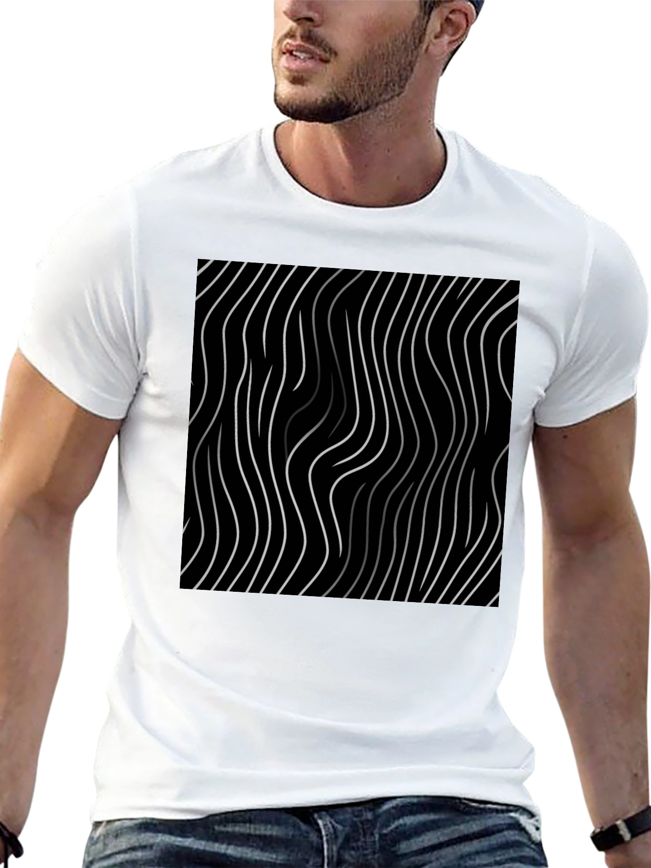 Abstract Wavy Line Black T-Shirt