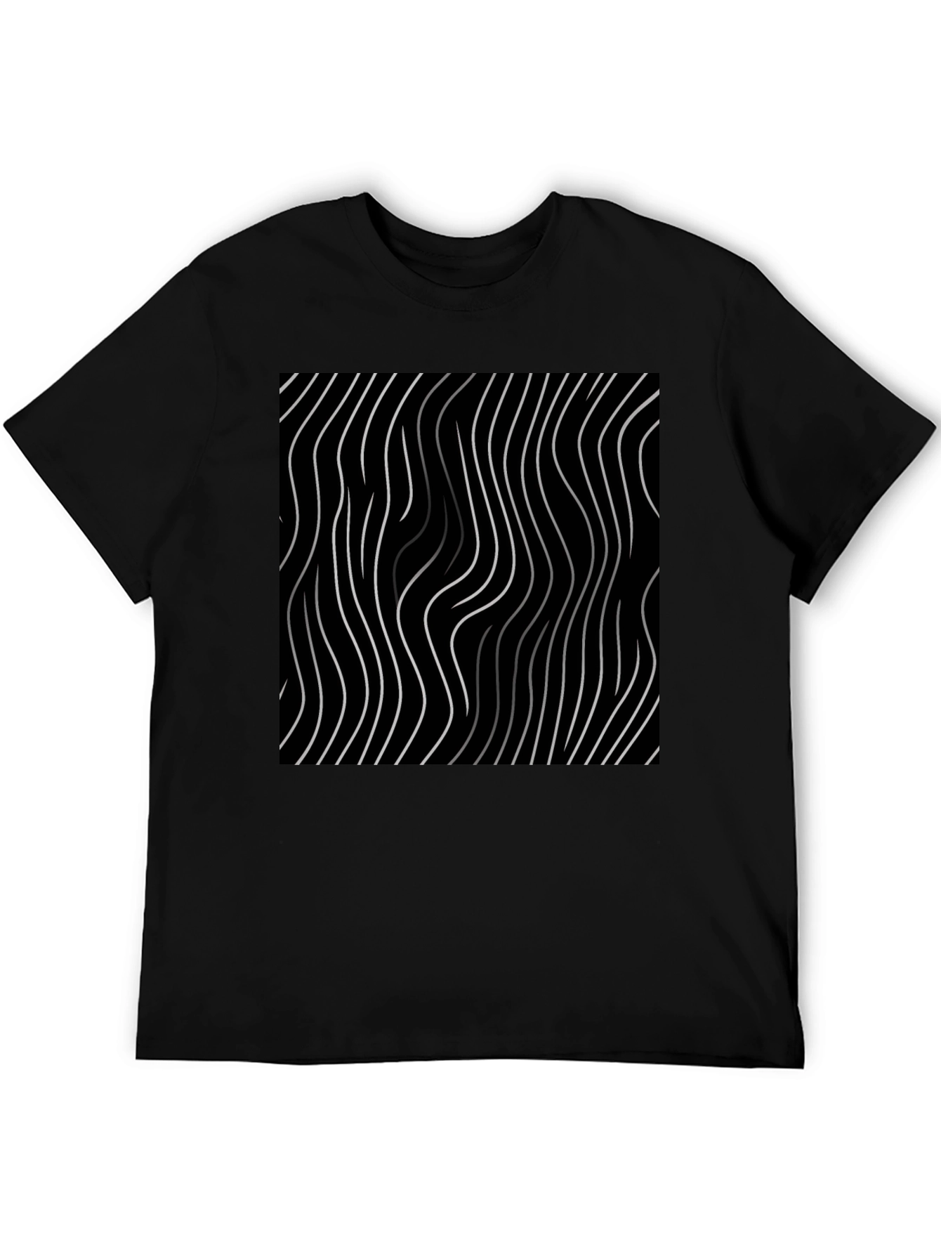 Abstract Wavy Line Black T-Shirt