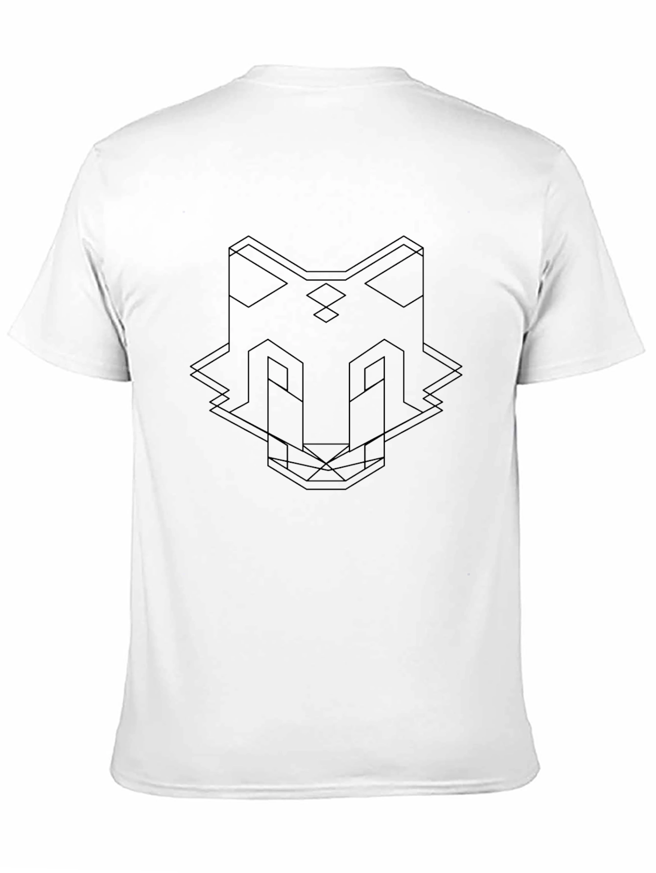Geometric Wolf Line Art Black T-Shirt