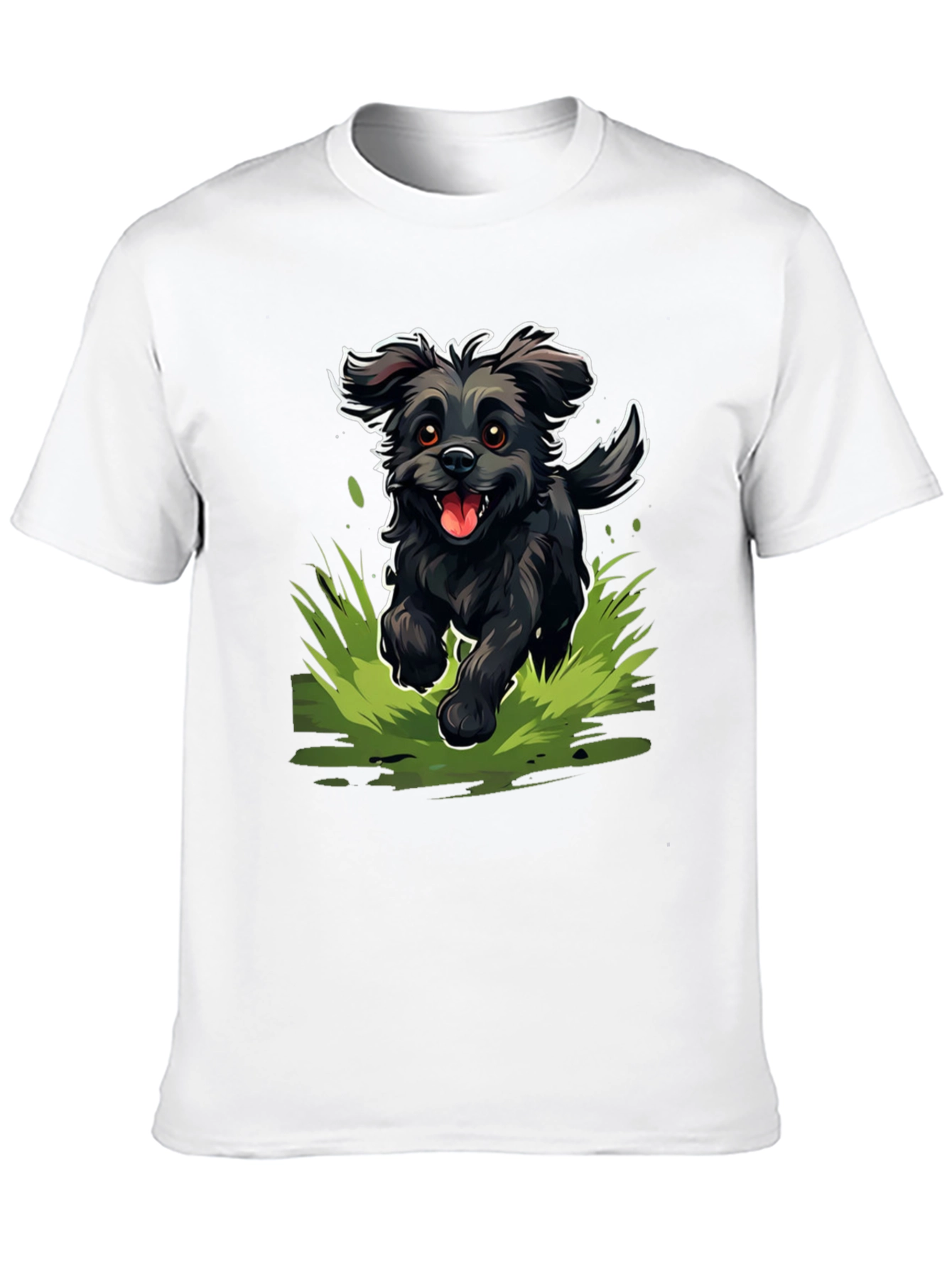 Happy Black Dog T-Shirt - Fun Cartoon Style