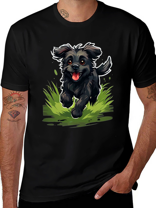 Happy Black Dog T-Shirt - Fun Cartoon Style