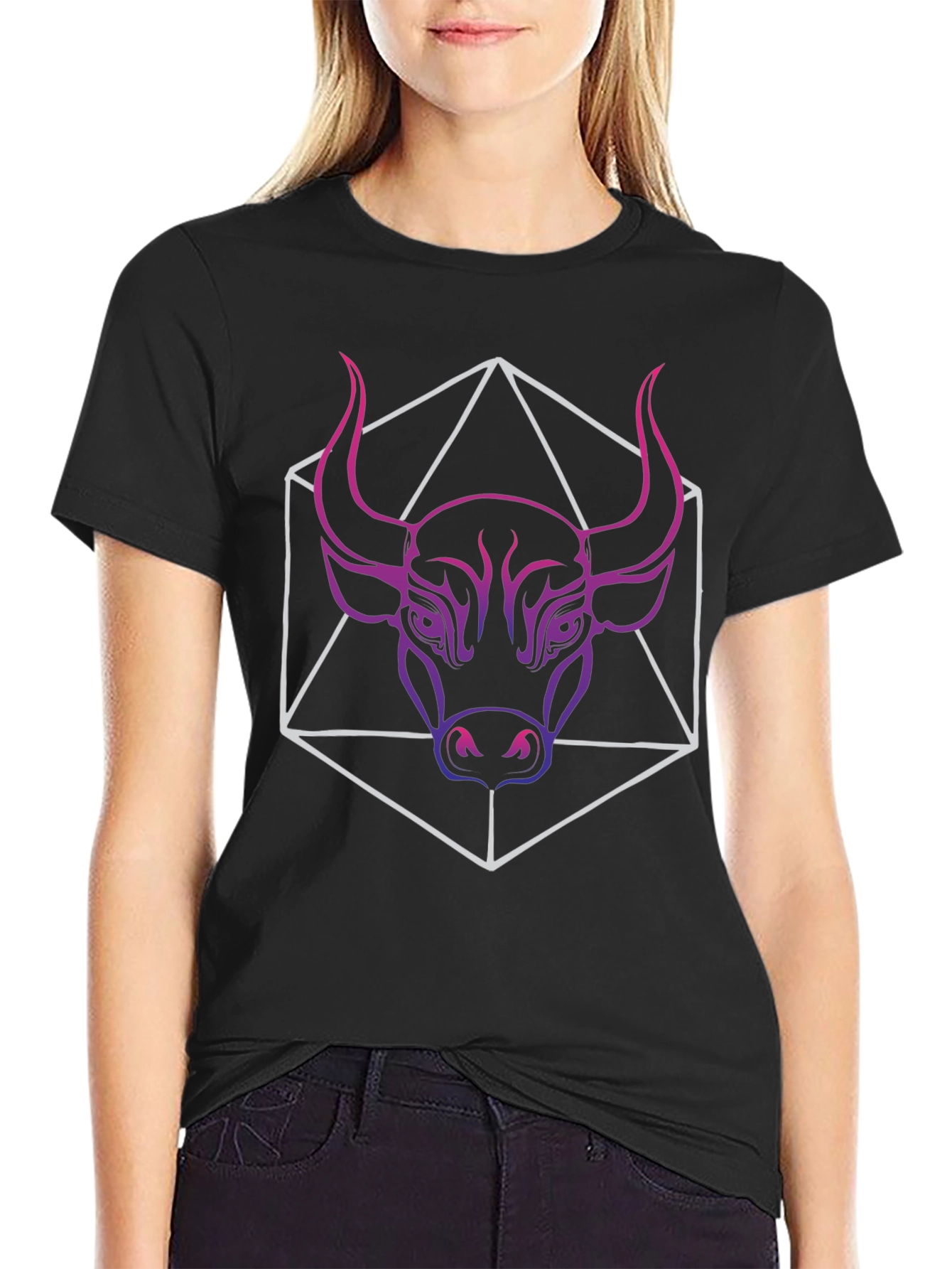 Geometric Bull Graphic Tee - Mens Black T-Shirt