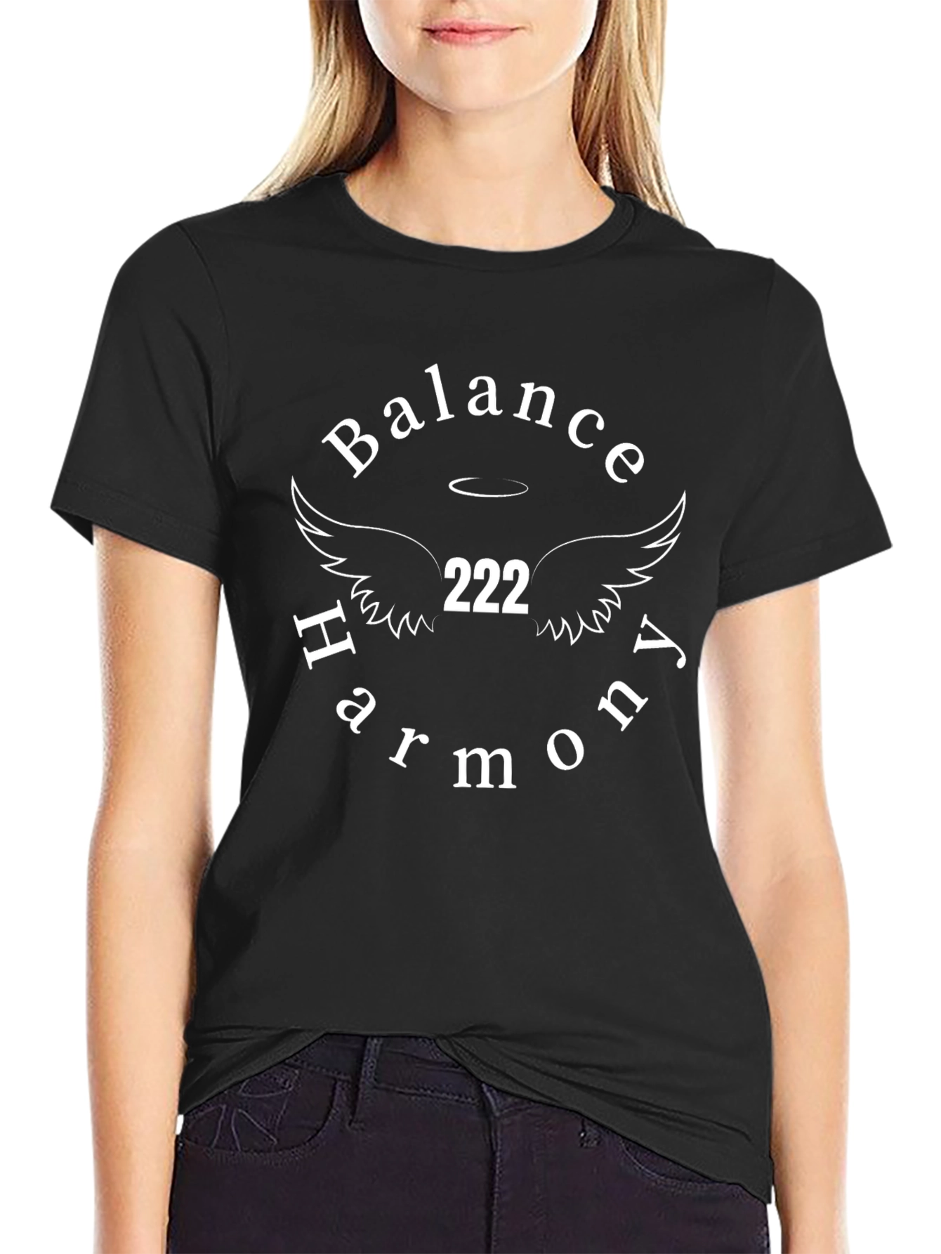 Balance Harmony 222 Angel Wings Black Tee