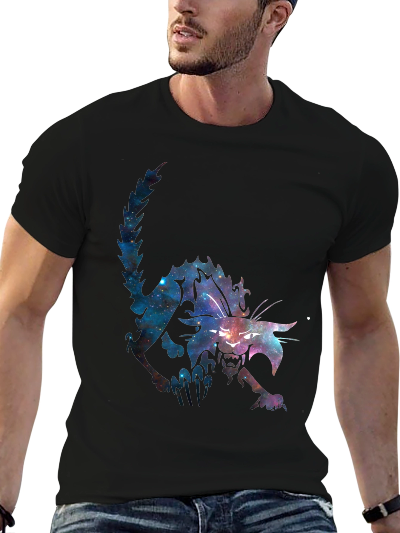 Galaxy Cat Graphic Black T-Shirt