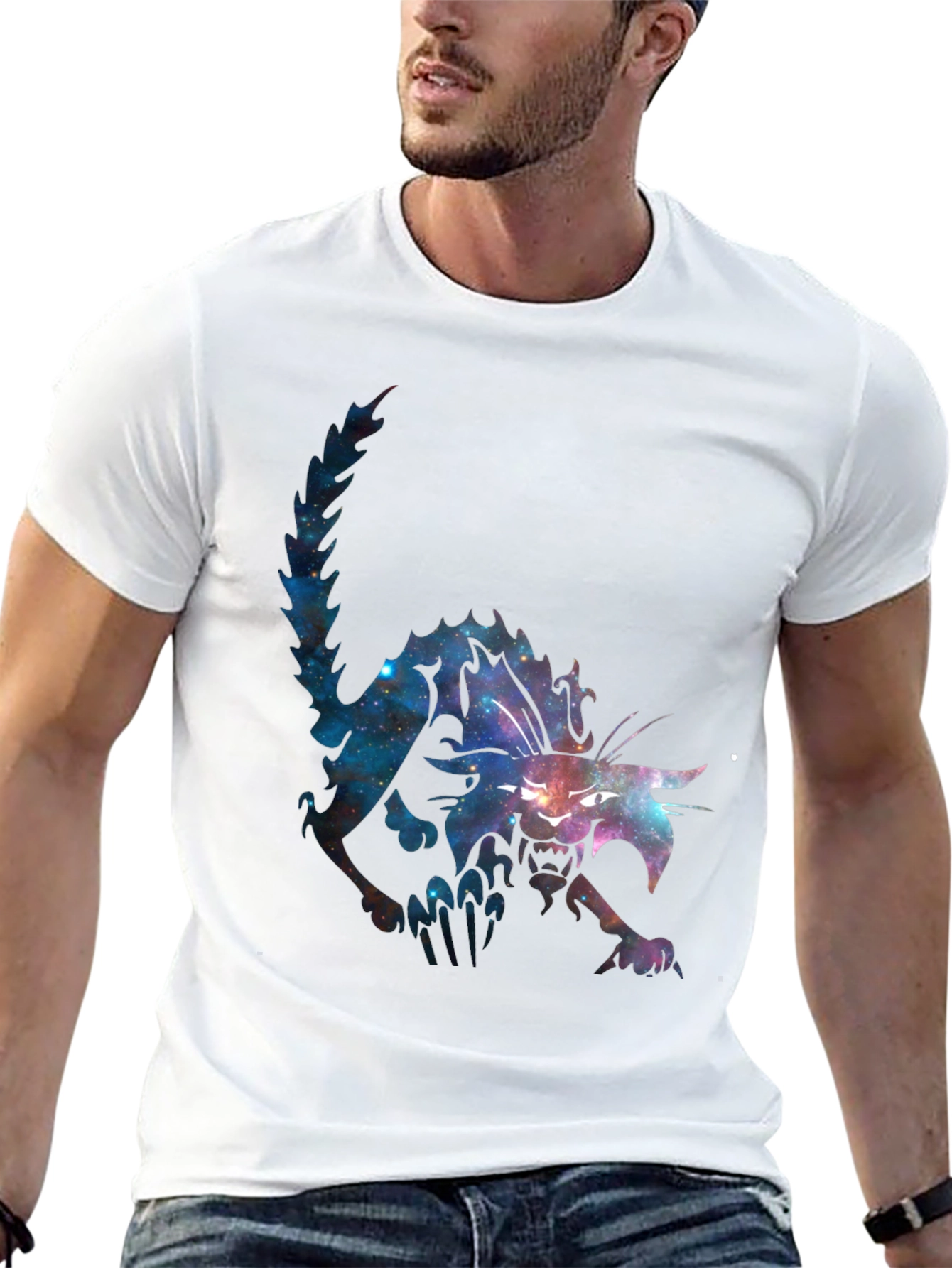 Galaxy Cat Graphic Black T-Shirt