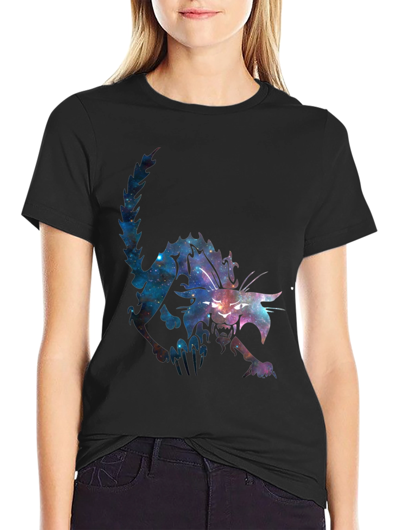 Galaxy Cat Graphic Black T-Shirt