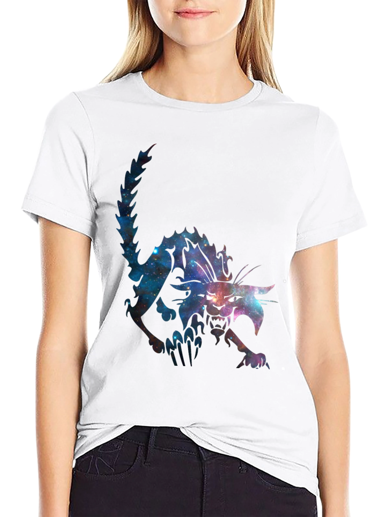 Galaxy Cat Graphic Black T-Shirt