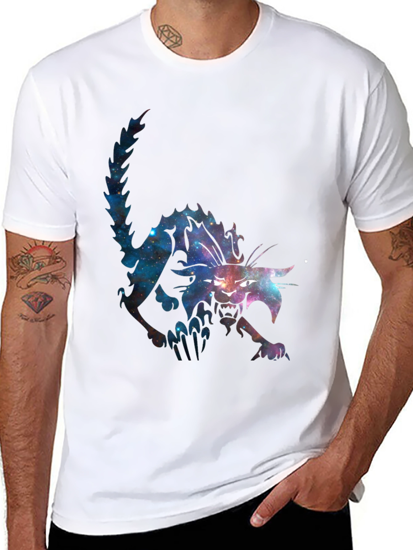 Galaxy Cat Graphic Black T-Shirt