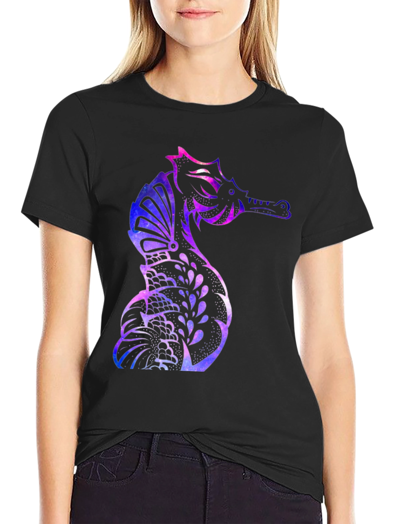 Galaxy Seahorse Graphic T-Shirt - Mens Black Tee