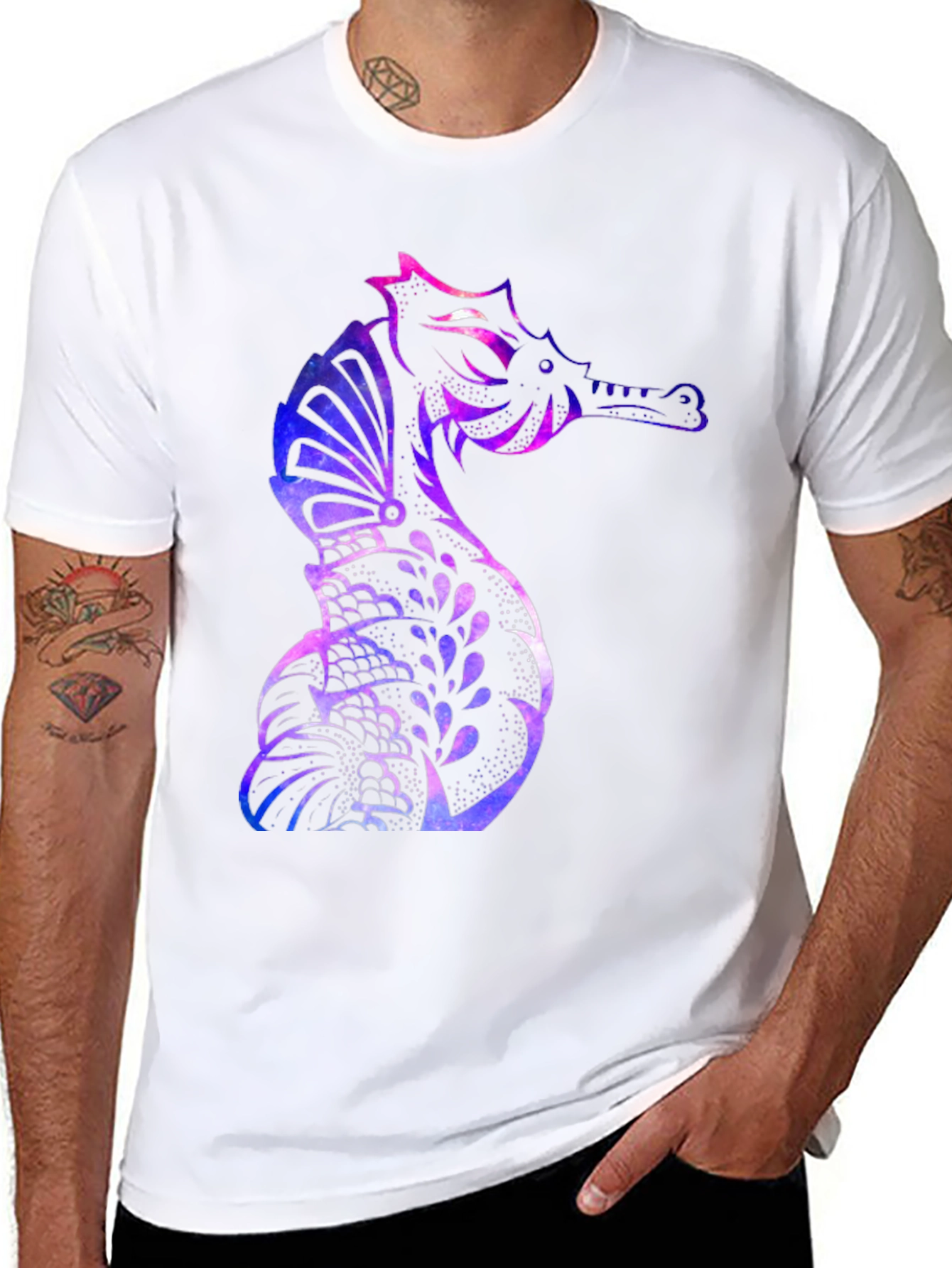 Galaxy Seahorse Graphic T-Shirt - Mens Black Tee