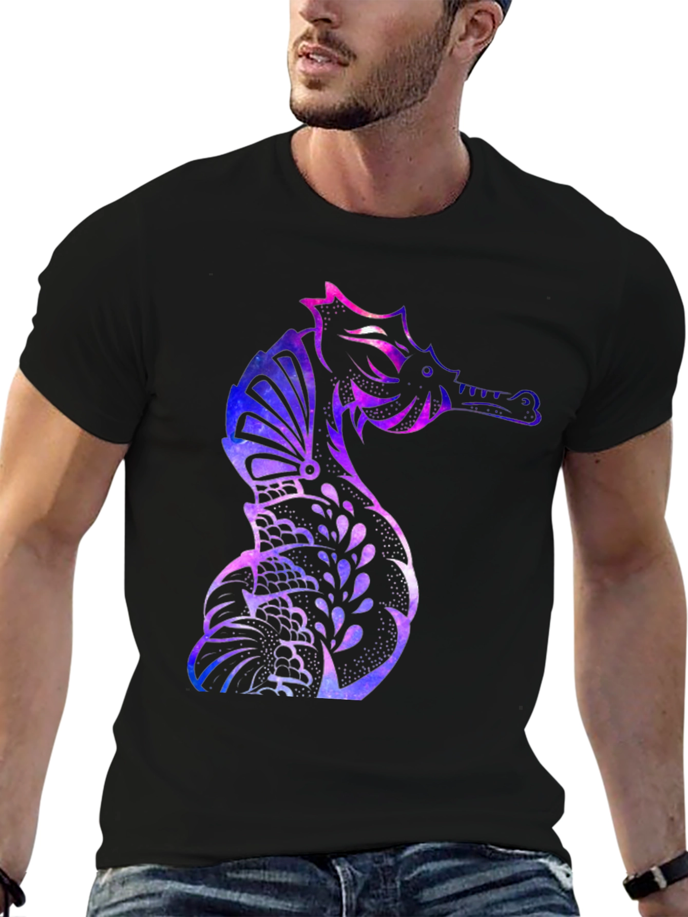 Galaxy Seahorse Graphic T-Shirt - Mens Black Tee