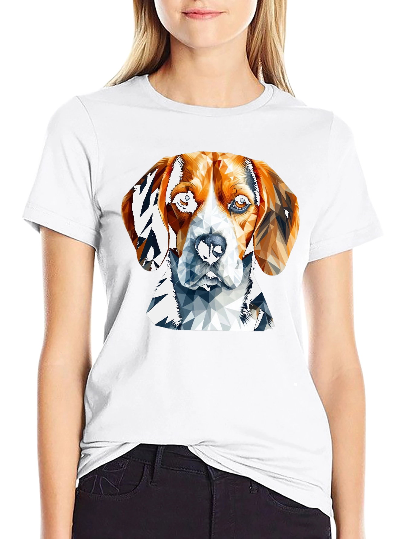 Geometric Beagle Dog Graphic Tee - Black