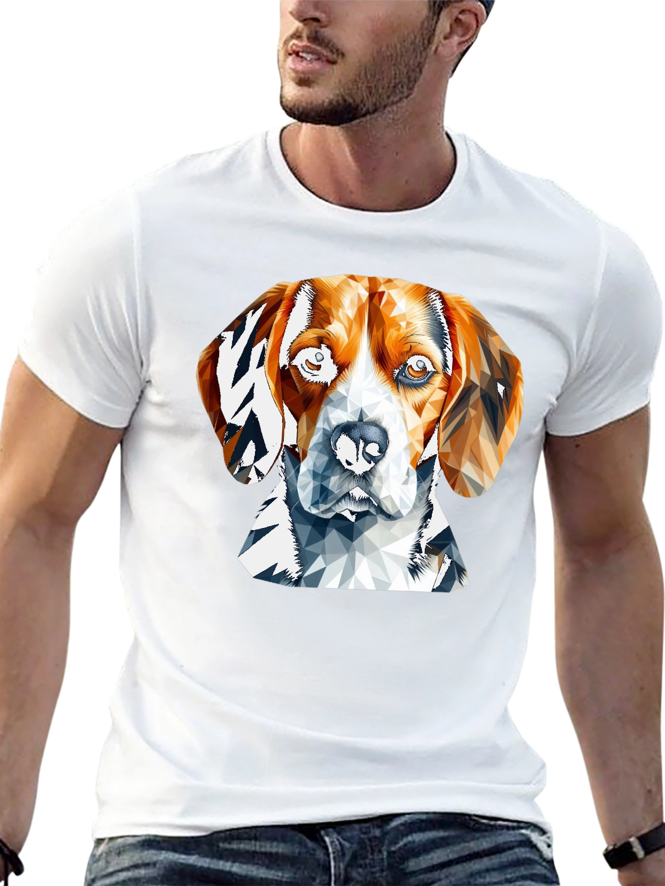 Geometric Beagle Dog Graphic Tee - Black