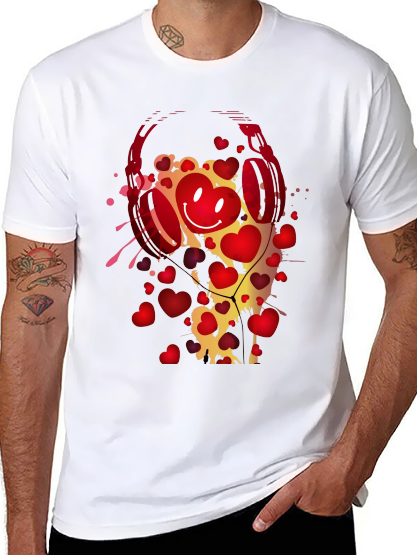 Heart Headphones Graphic T-Shirt - Trendy Black Tee