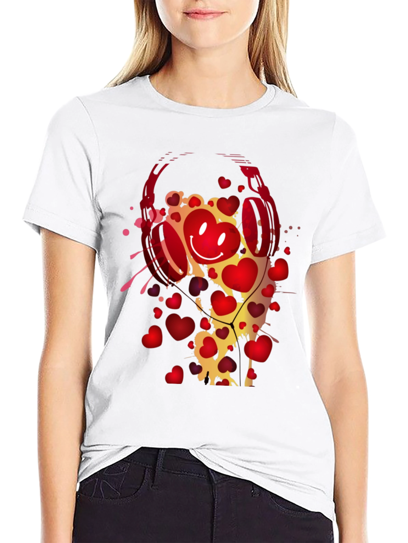 Heart Headphones Graphic T-Shirt - Trendy Black Tee