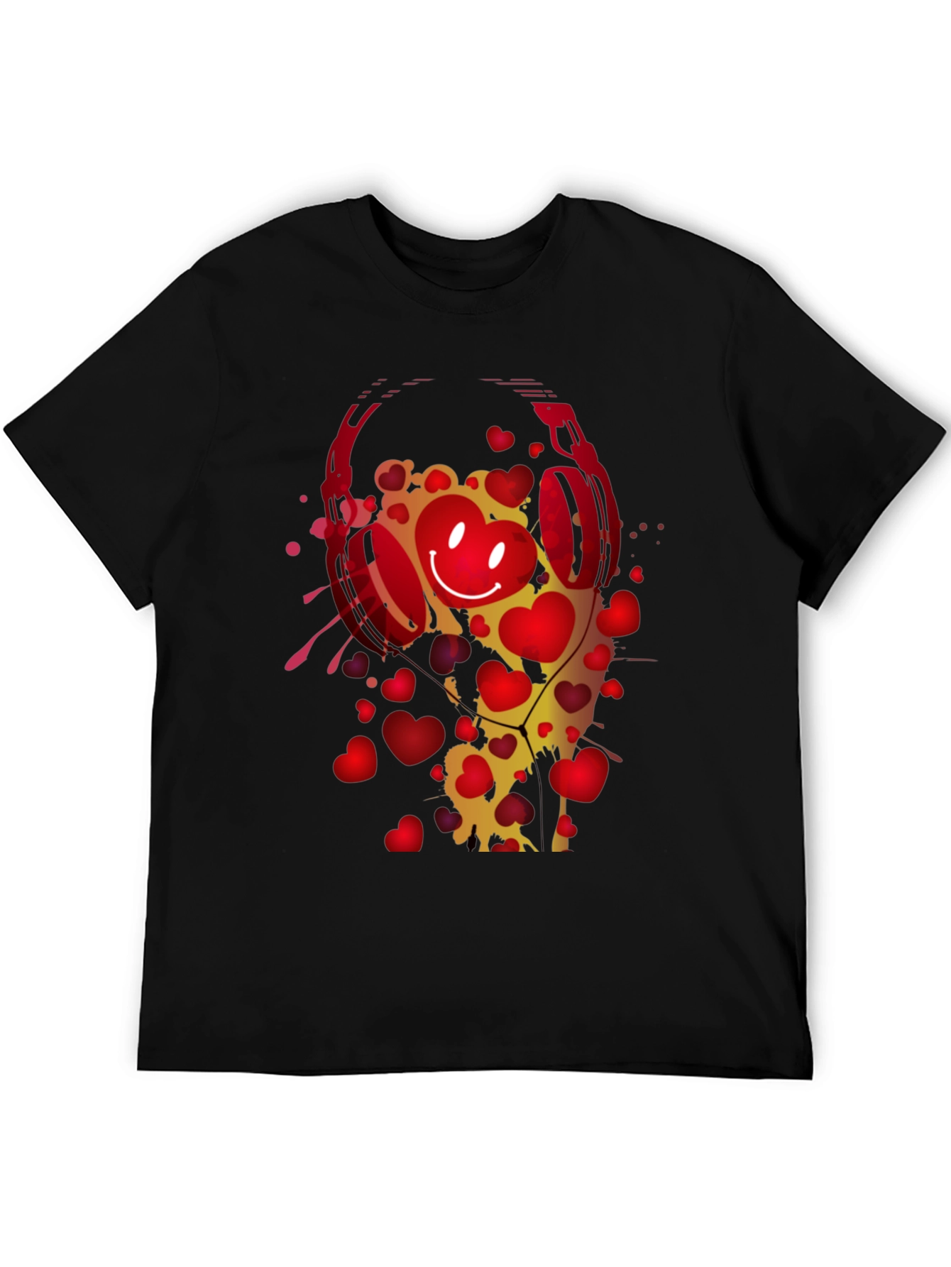 Heart Headphones Graphic T-Shirt - Trendy Black Tee