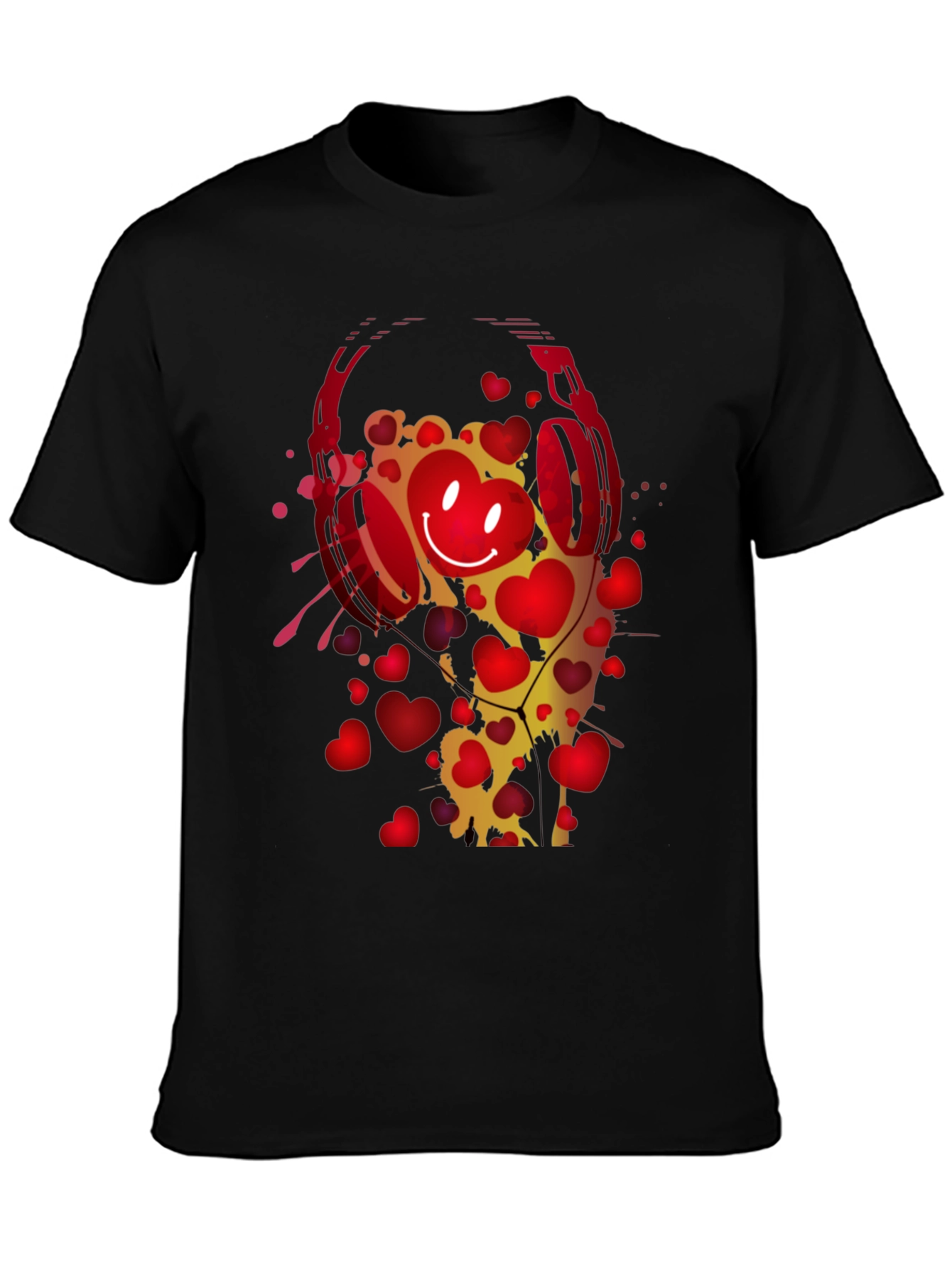 Heart Headphones Graphic T-Shirt - Trendy Black Tee