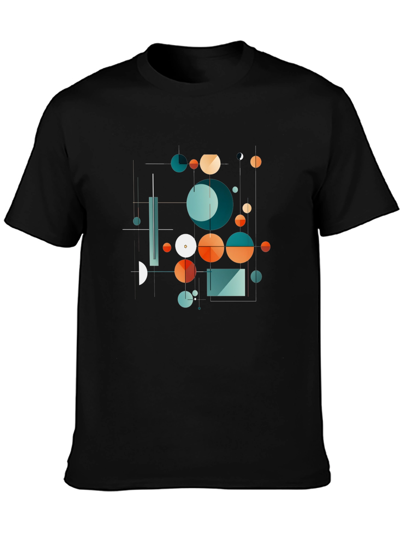 Abstract Geometric Circle Design Black T-Shirt